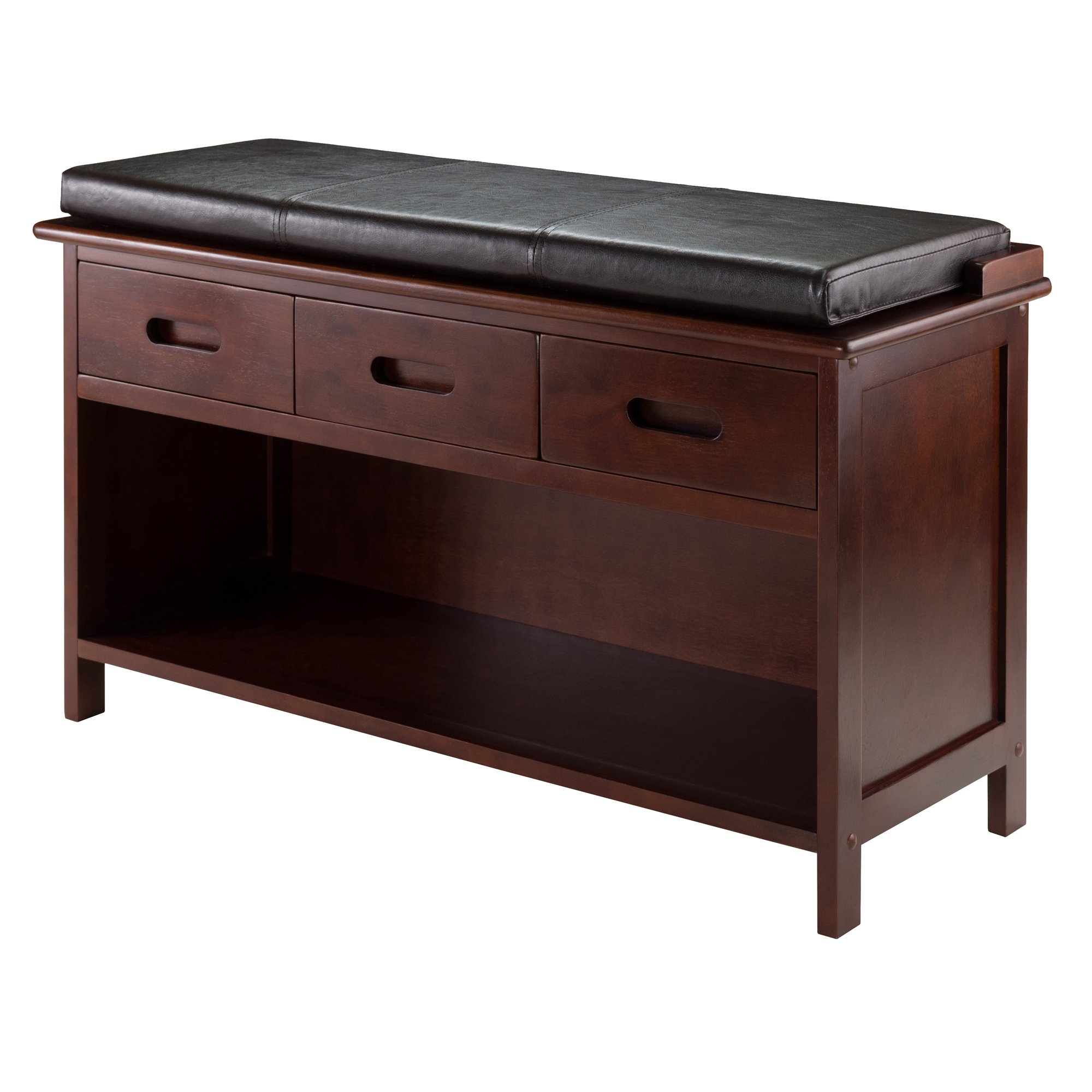 Winsome Adriana Bench with Seat Cushion - Solid Walnut Wood Entryway Bench for Hallway, Bedroom, or Living Room
