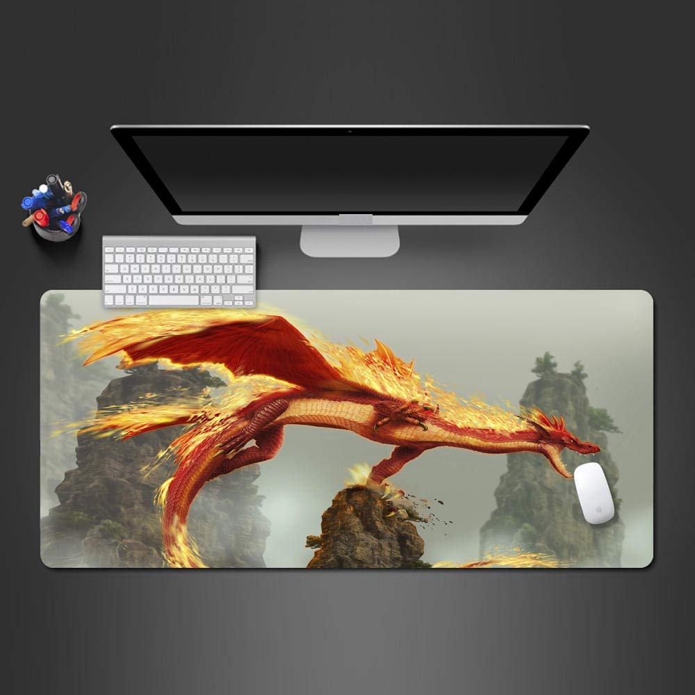 JIA CHOZI Large Gaming Mouse Pad 1000x500x3mm - Extended Ergonomic Desk Mat with Non-Slip Rubber Base for Computers, Anime Wings & Fire Dragon Design - Perfect for Office Work, Gaming, and Precision Mouse Control