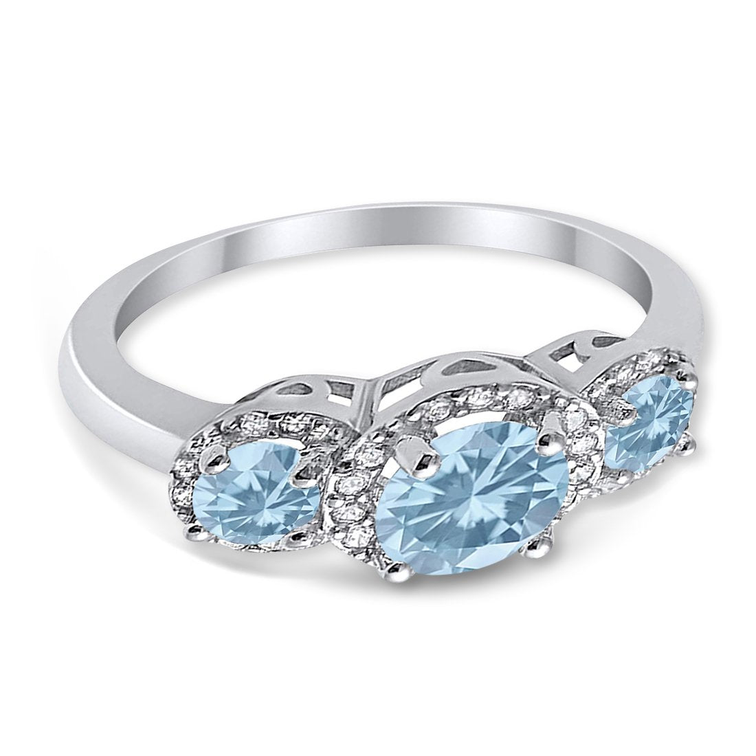 3 Stone Halo Wedding Ring - 925 Sterling Silver Cubic Zirconia Engagement Ring for Women - Perfect for Bridal, Anniversary & Valentine's Day Gifts