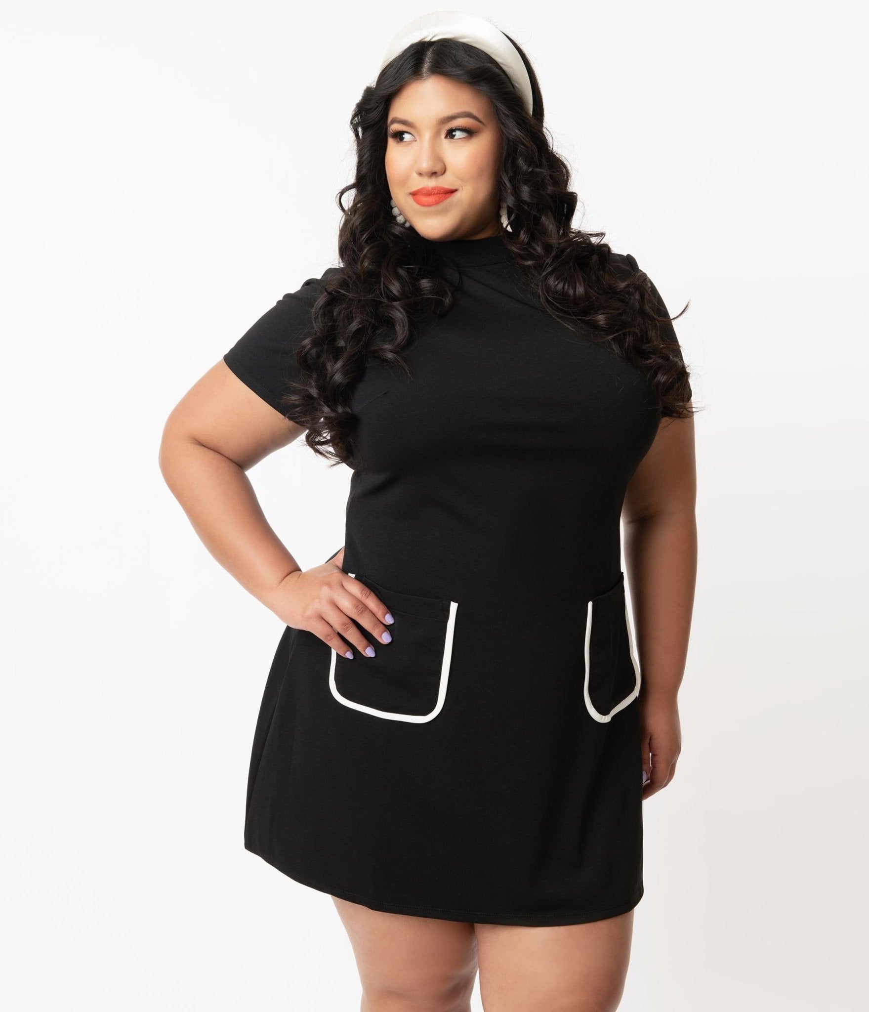 Smak Parlour Plus Size Black Mock Turtleneck Wave Maker Dress for Women | Elegant Bodycon Midi Dress for Curvy Figures | Perfect for Office, Party & Special Occasions
