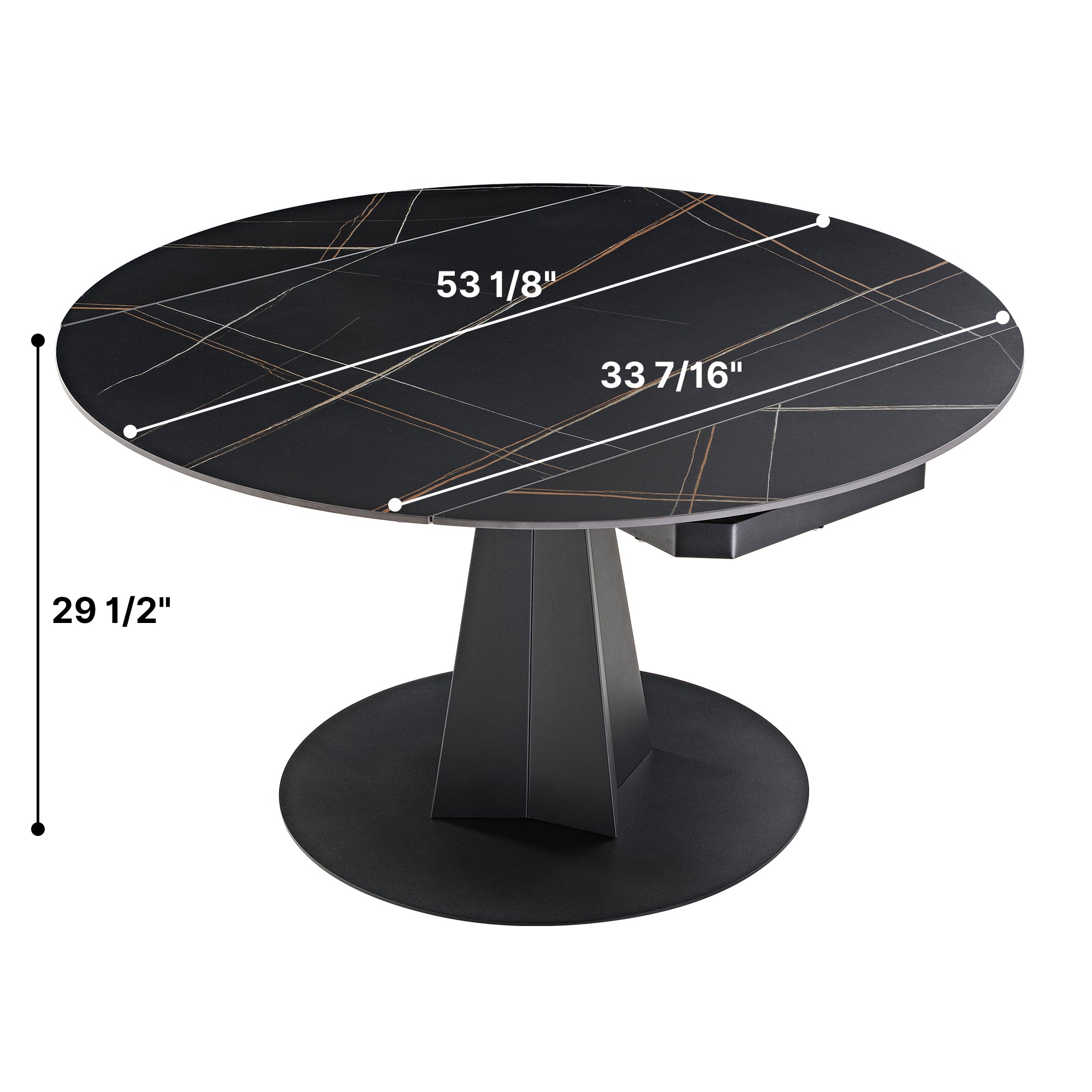 Amelia 33-53 Inch Round Extendable Dining Table in Black & White - Perfect for Small Spaces, Family Dinners & Entertaining Guests