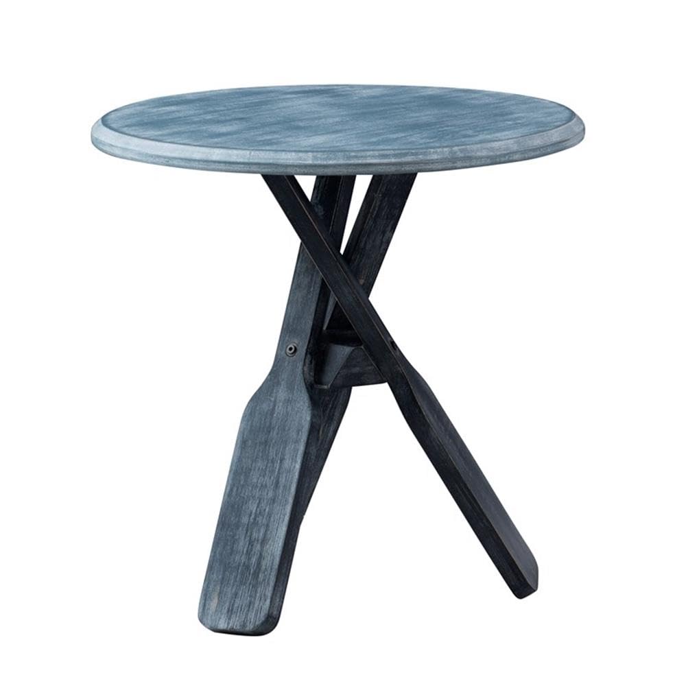 Pemberly Row Coastal Wood Side Table with Tripod Base in Distressed Blue - Rustic End Table for Living Room, Bedroom, or Beach House Decor