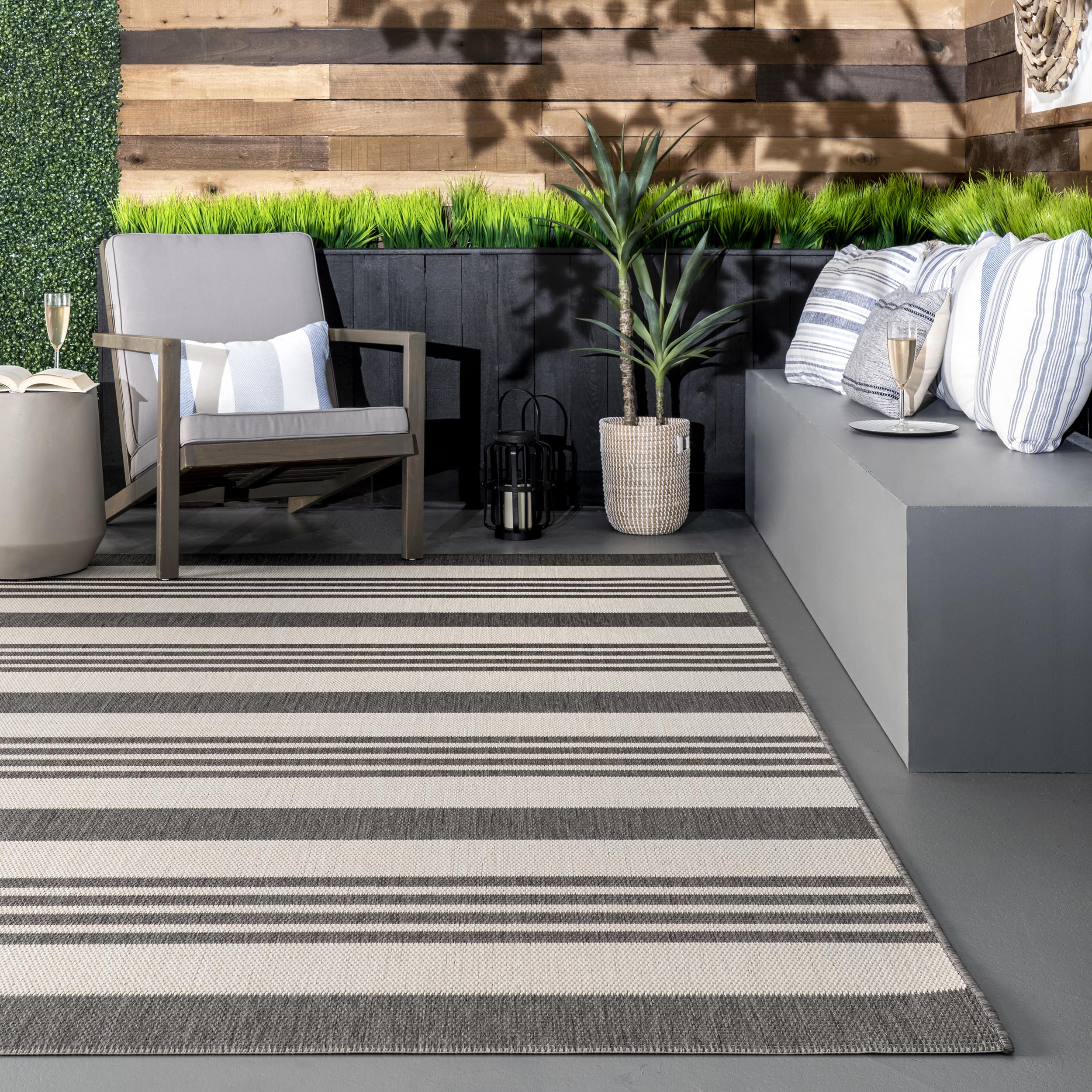 nuLOOM 9' x 12' Outdoor Performance Area Rug - OEKO-TEX Certified, Weather Resistant & High Traffic Rug for Patio, Balcony, Deck - Robin Grey/Beige | Perfect for Outdoor Entertaining & All-Weather Use