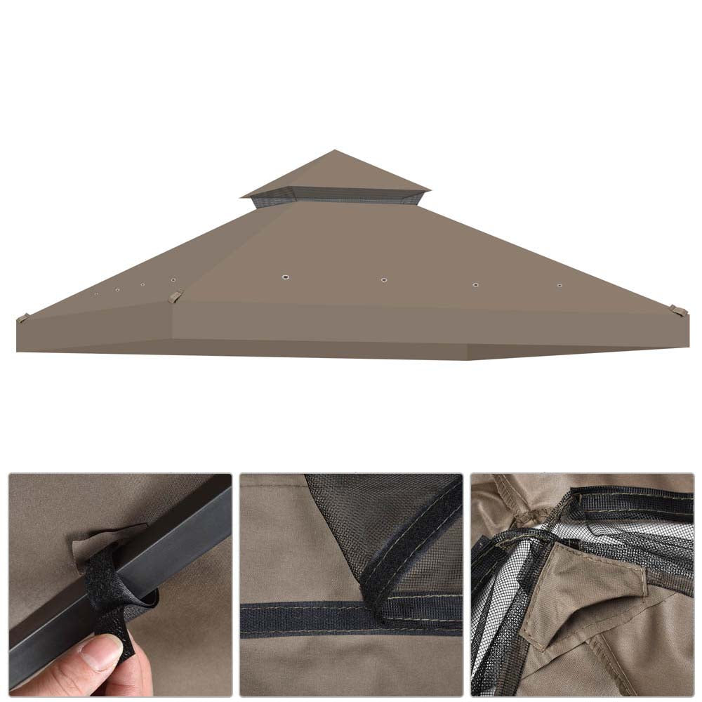 10x10ft 2-Tier Replacement Canopy Top for Crescent Gazebo - Durable Outdoor Shade Cover for Patio, Backyard, and Camping
