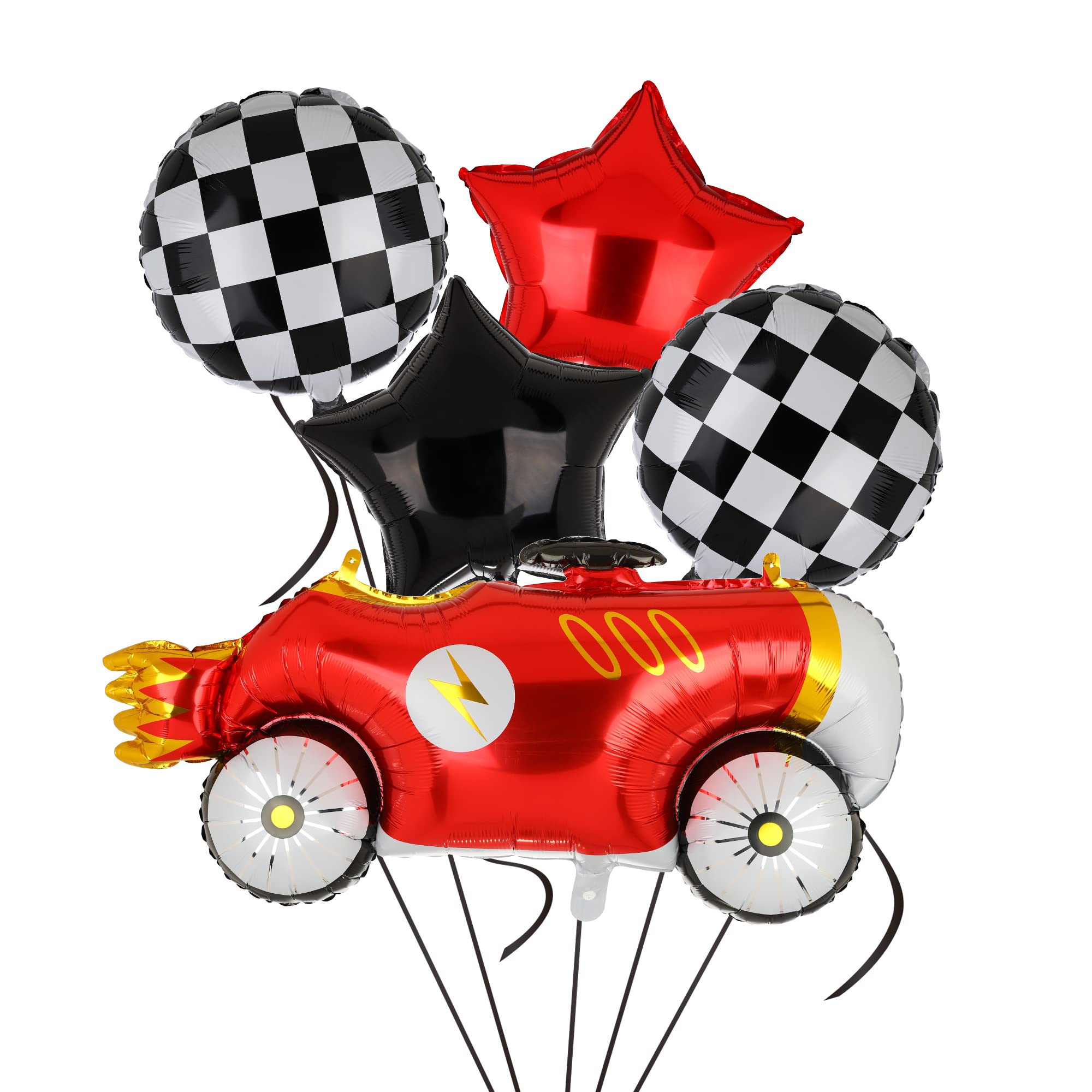 Vintage Race Car Foil Balloons 5-Piece Set - Baby Shower Decorations, 1st Birthday Party Supplies, Race Car Theme Party Decor - Perfect for Baby Showers, Birthdays, and Themed Events
