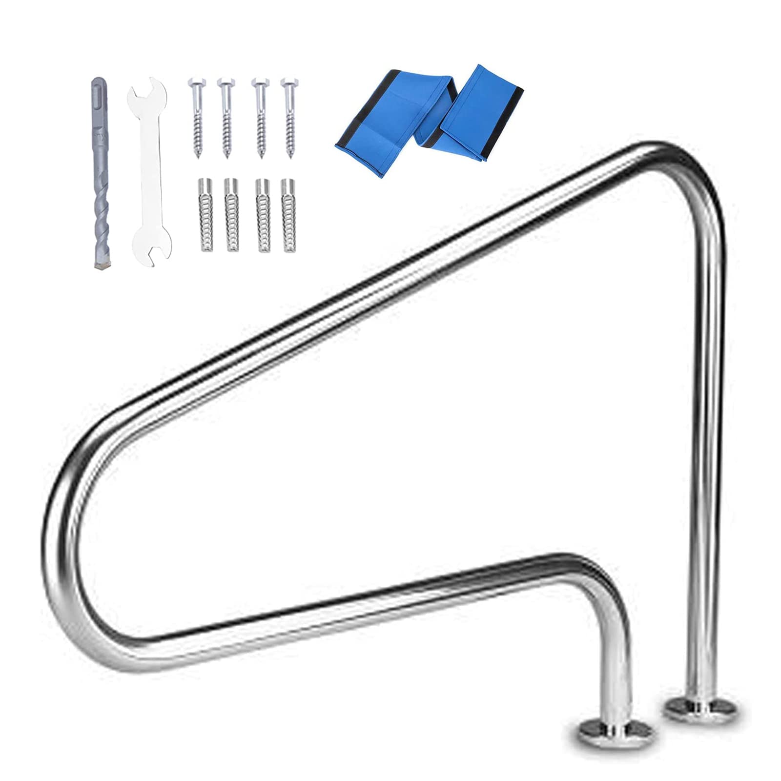 Stainless Steel Pool Handrail with Blue Grip Cover - Rustproof Swimming Pool Safety Railing with Drill Bit Screws - Perfect for Inground Pools, Spas, and Aquatic Therapy Areas
