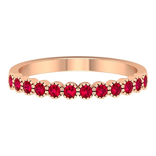 1/2 CT Bezel Set Ruby Half Eternity Ring - 14K Solid Gold July Birthstone Ring with Milgrain Detailing | Perfect for Anniversaries, Engagements & Special Occasions