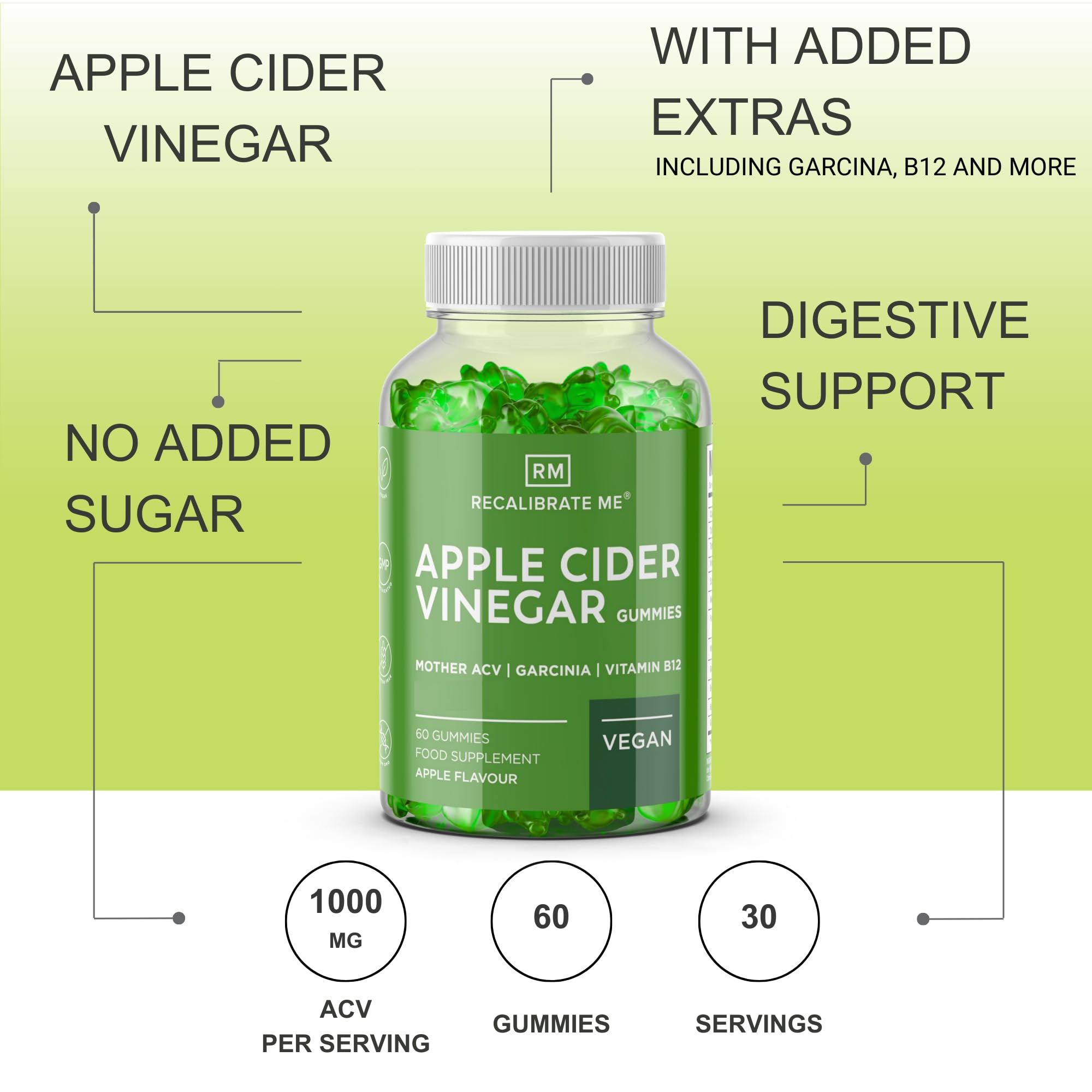 Recalibrate Me Keto Gummies for Weight Loss - Apple Flavor Healthy Keto Snacks (60 Count) | Low Calorie, No Added Sugar, Vegan & Gluten Free | Perfect for On-the-Go Keto Diet & Healthy Lifestyle