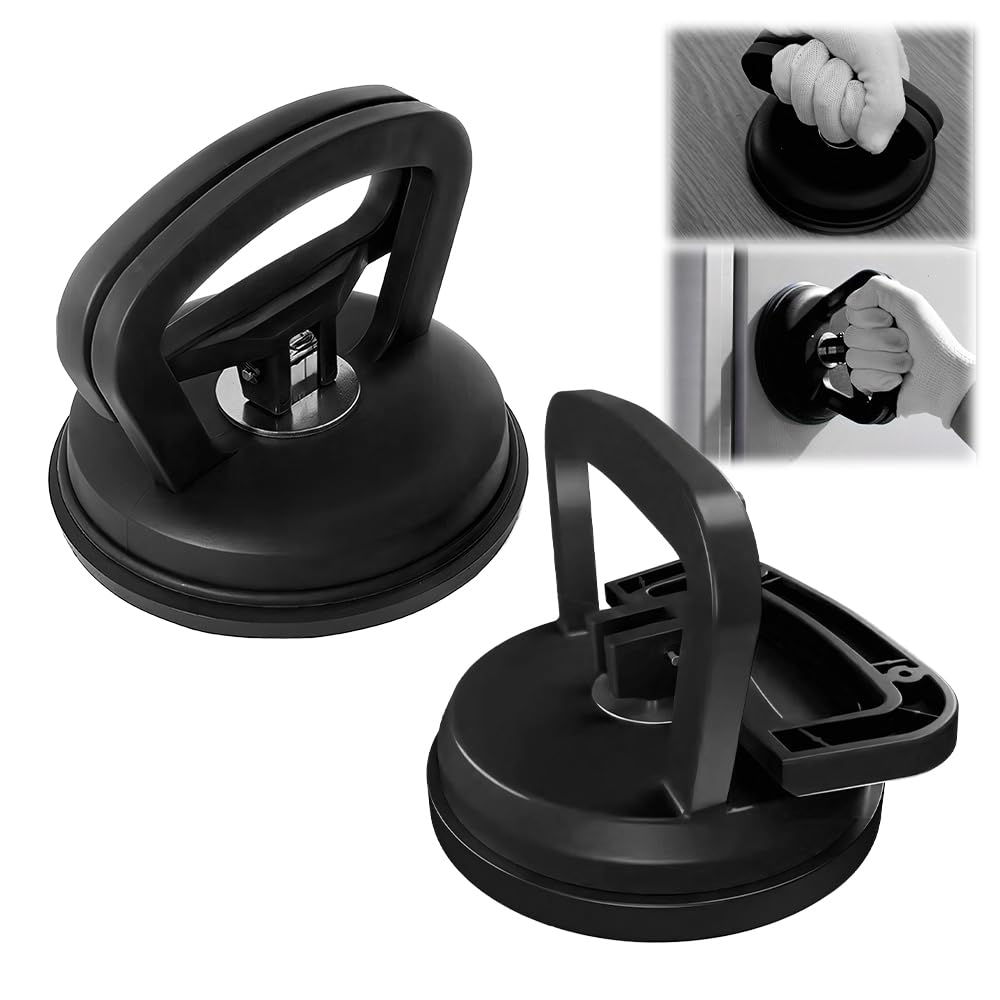 BAUSATZ Heavy Duty Vacuum Suction Cups for Glass - 100kg Load Capacity (11.8cm, 2-Pack Black) - Glass Window Lifters, Dent Puller Kit, Tile & Material Handling - Perfect for Construction, Auto Repair & Home Improvement Projects