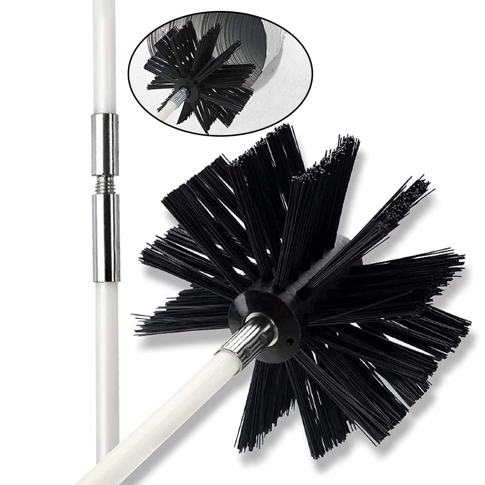 16FT Chimney Sweep Kit - Professional Chimney & Air Duct Cleaning Set with 12 Flexible Rods & 7.8