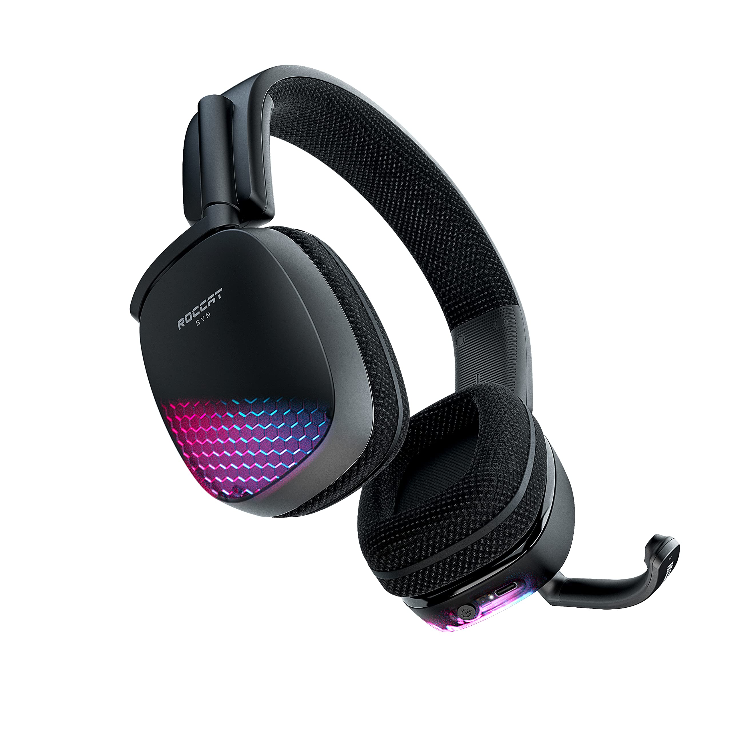 ROCCAT Syn Pro Air Wireless Gaming Headset for PC - Lightweight Design with 3D Surround Sound, Noise-Cancelling Mic, RGB AIMO Lighting & 24-Hour Battery Life - Large Black Computer Headphones for Competitive Gaming, Streaming & Esports
