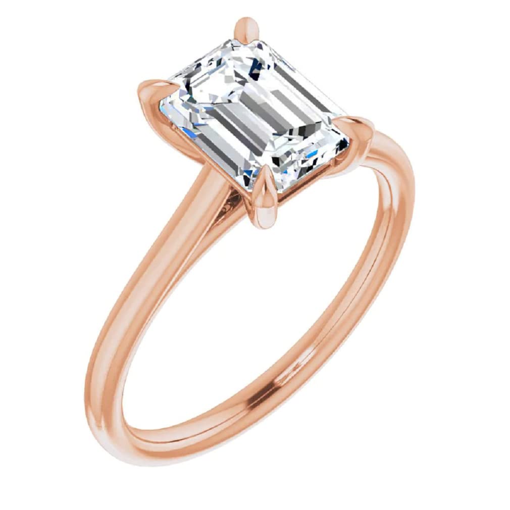 10K Solid Rose Gold Handmade Engagement Ring with 2.0 CT Emerald Cut Moissanite Solitaire - Elegant Wedding & Bridal Jewelry for Women, Perfect for Proposals, Anniversaries & Special Occasions