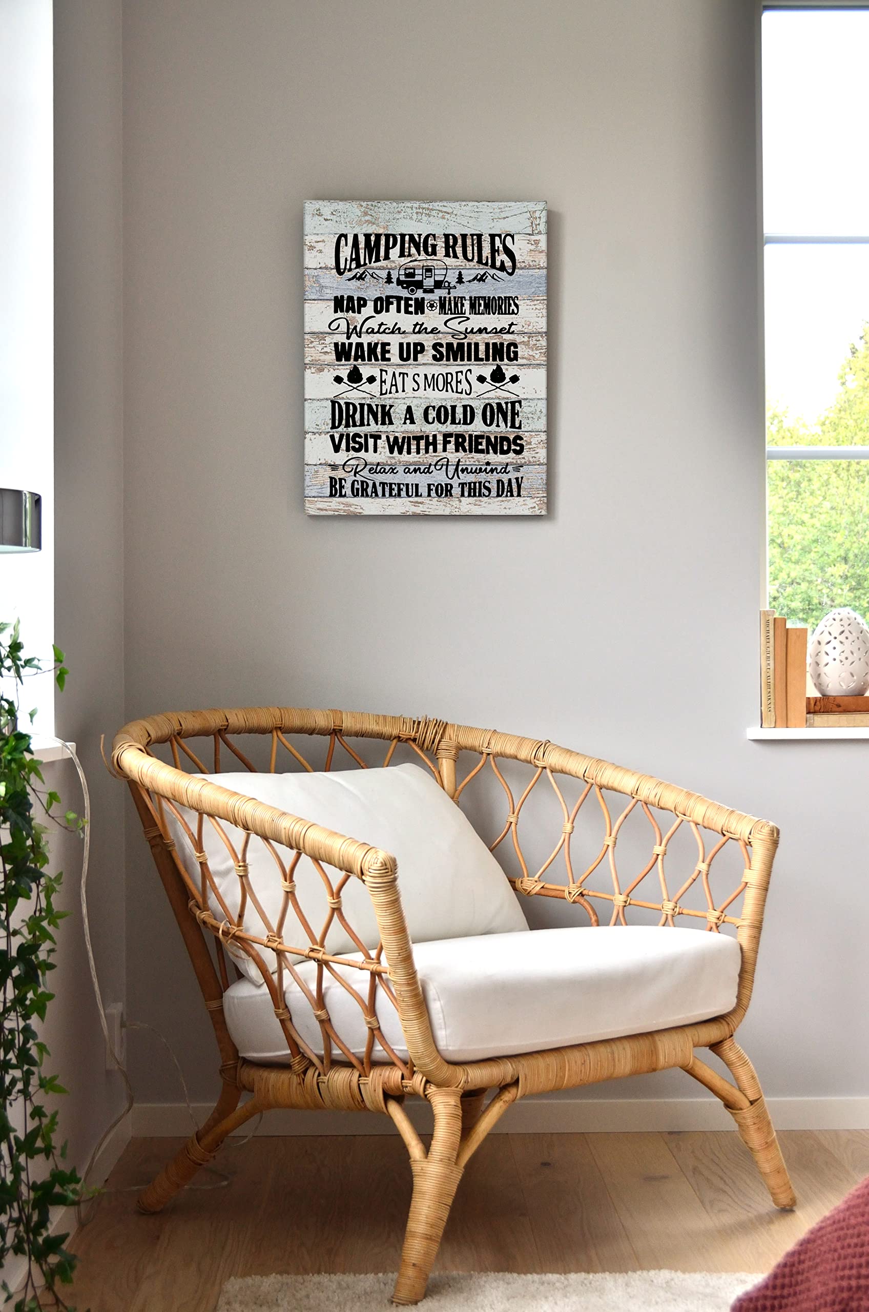 11x14 Inch Camping Rules Canvas Wall Art - Framed RV Decor for Campers, Trailers & Bathrooms - Perfect Camper Lover Gift for Home, Cabin & Outdoor Enthusiasts