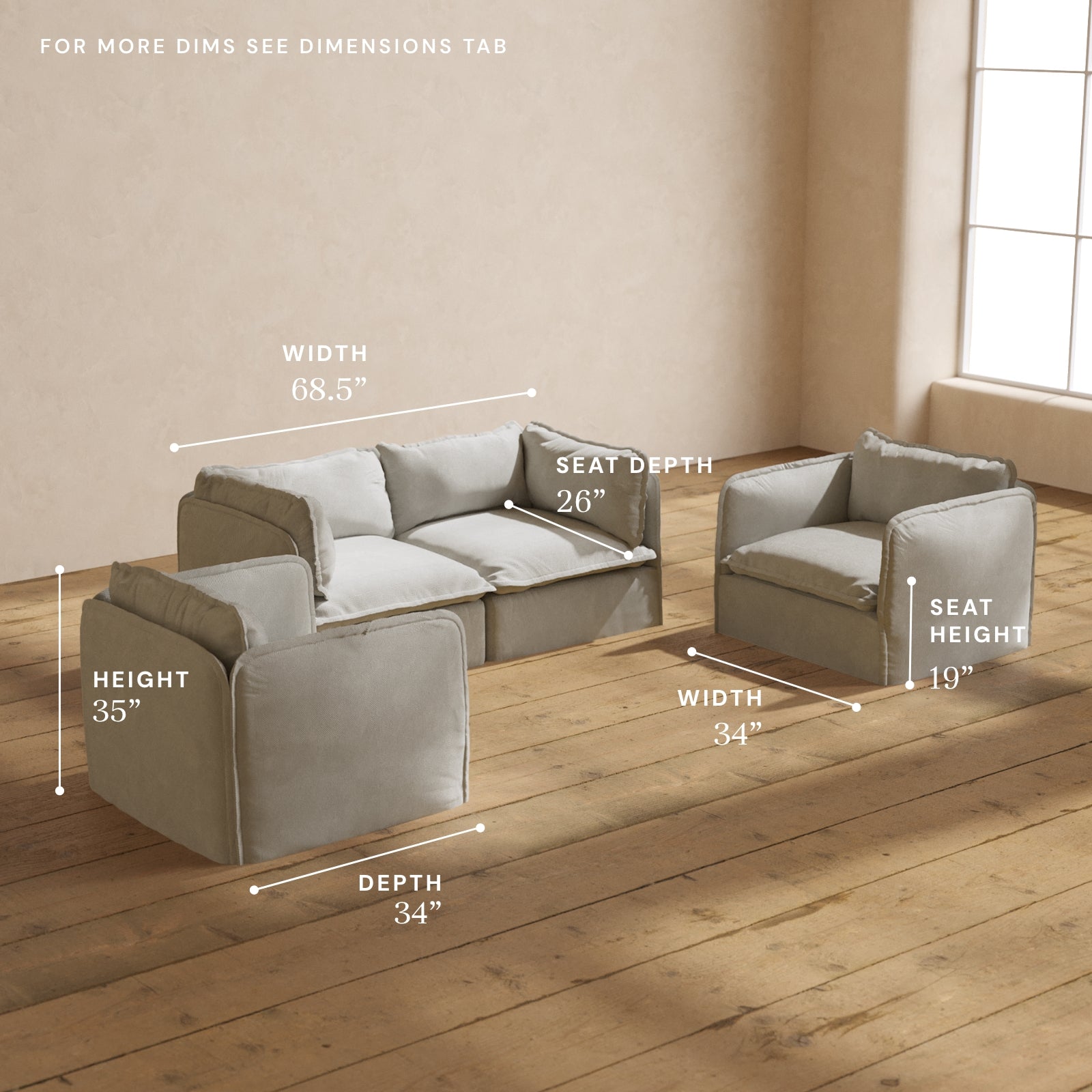Premium Modular Performance 2-Seater Sofa & Armchair Set in Cloud Color | Modern L-Shaped Sectional for Small Spaces | Perfect for Living Room, Apartment & Home Office Relaxation