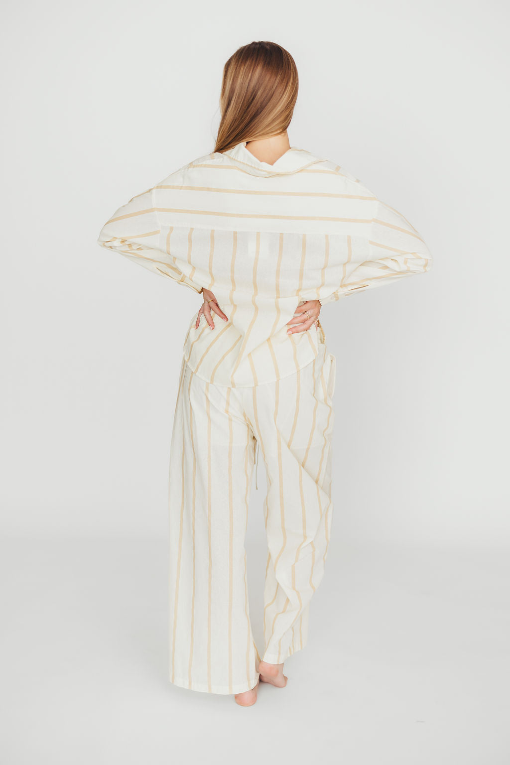 Sicily Button Down Nursing Top - Beige Striped Shirt for Breastfeeding Moms | Comfortable & Stylish Maternity Wear for Work, Outings & Everyday Use