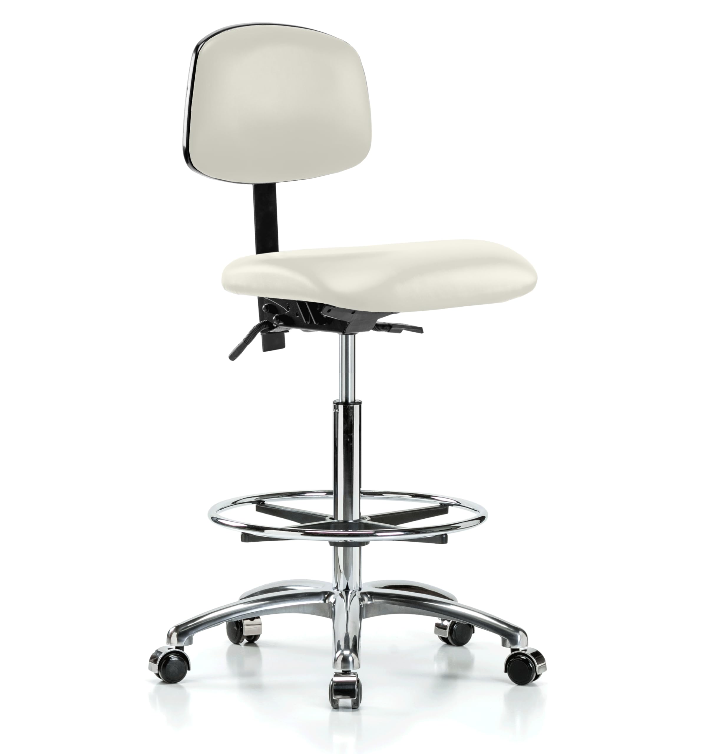 Adjustable Rolling Lab Chair with Chrome Perch Base & Foot Ring - 24-33.5