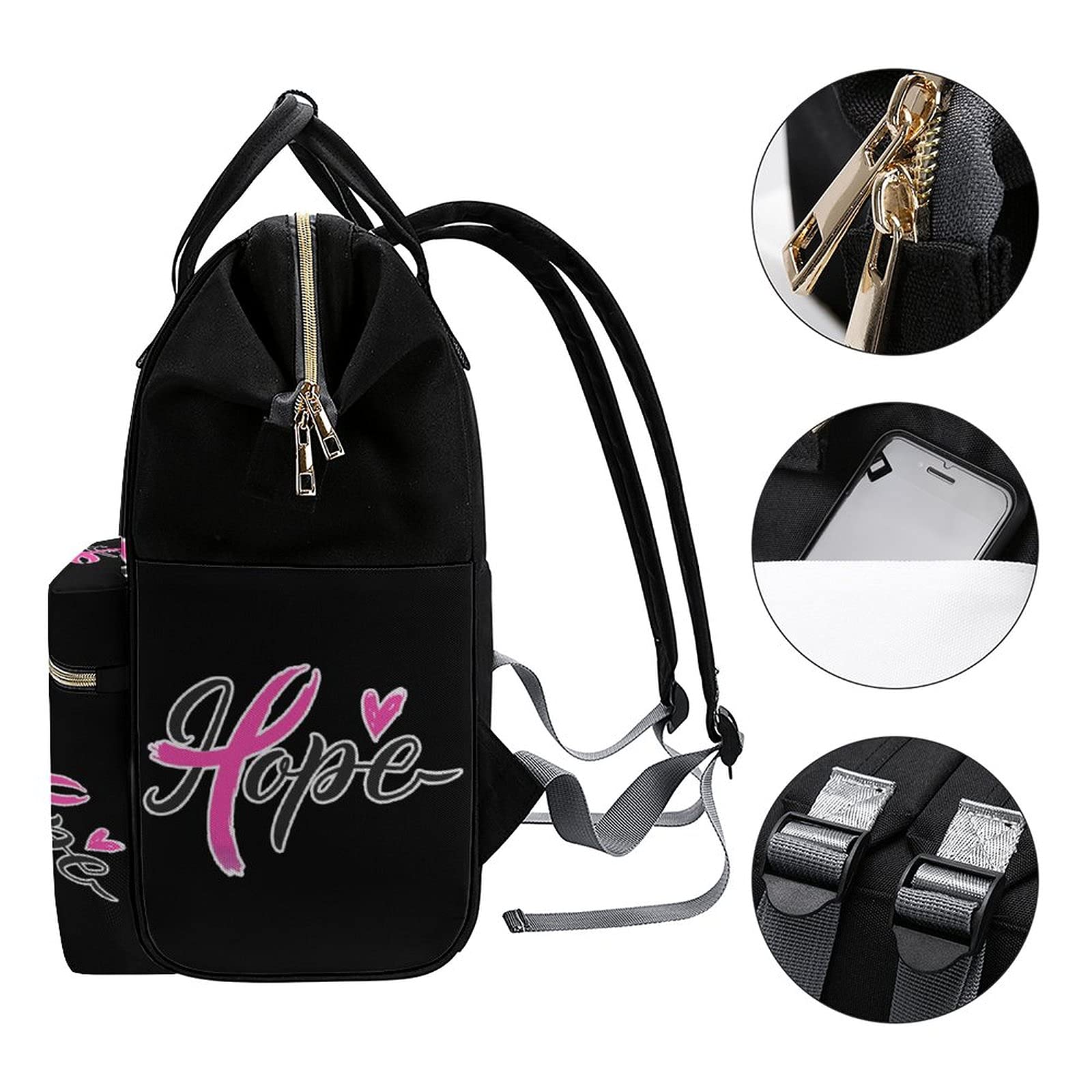 FunnyStar Hope Breast Cancer Awareness Laptop Backpack for Women - Travel Nurse Shoulder Bag, Casual Mommy Daypack (Black, One Size) - Perfect for Work, School & Travel