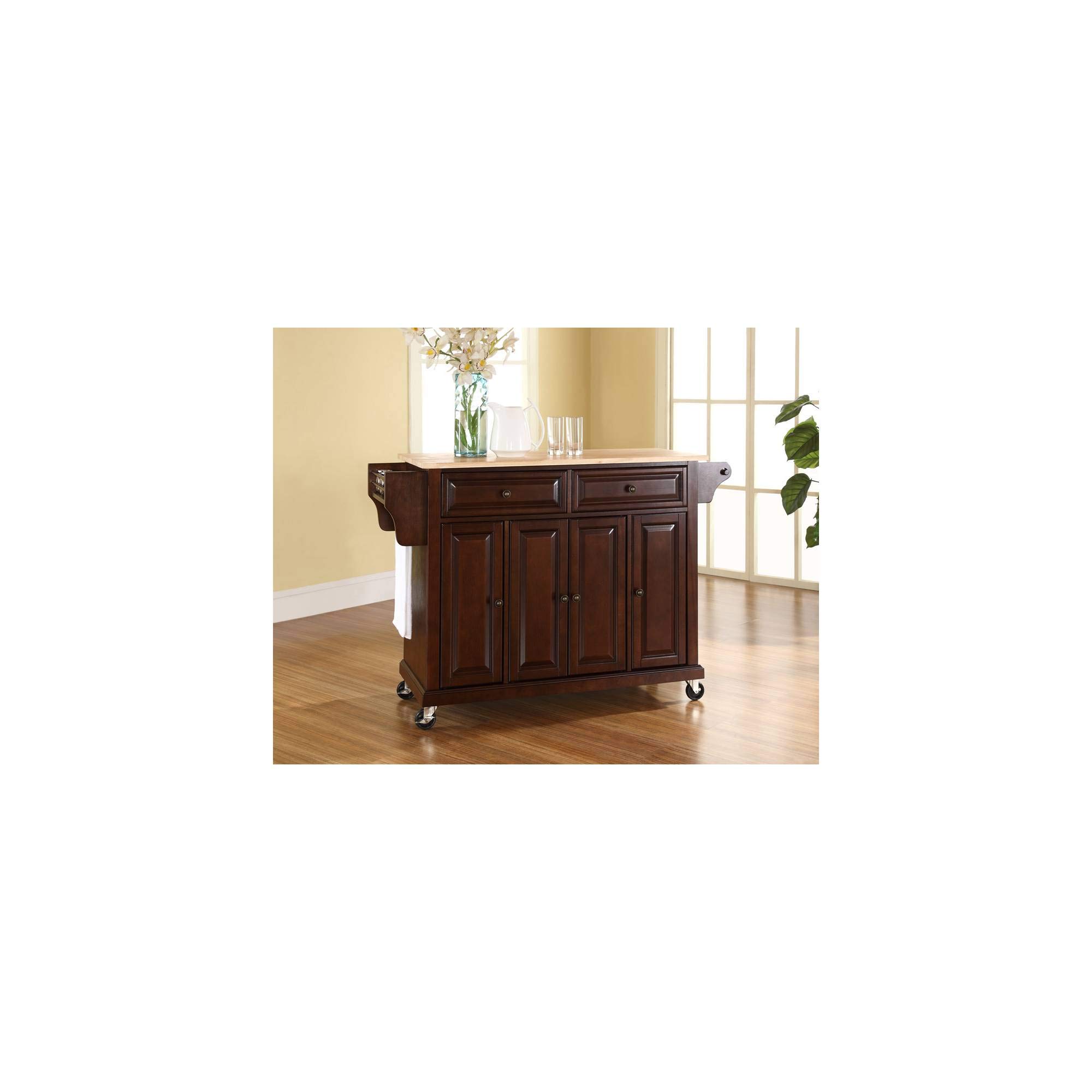Crosley Wood Top Rolling Kitchen Island Cart with Storage - Microwave Stand, Spice Rack - Mahogany Finish for Modern Farmhouse Kitchens & Small Space Dining Areas