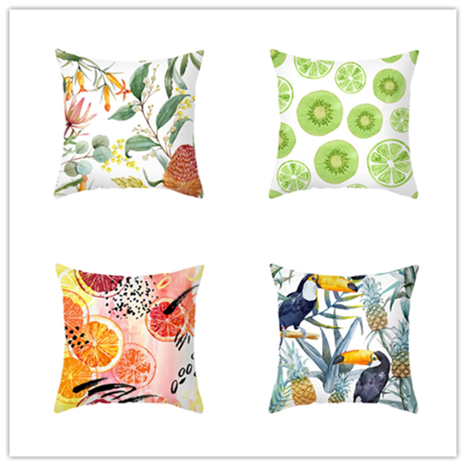Premium 14x14 Inch Leaves Fruit Pillow Covers Set of 4 - Waterproof Outdoor Throw Pillow Covers, Double-Sided Linen Square Decorative Cushion Covers for Sofa, Couch, Bedroom & Living Room - Perfect for Patio, Garden, and Indoor Home Decor (Pack of 4)