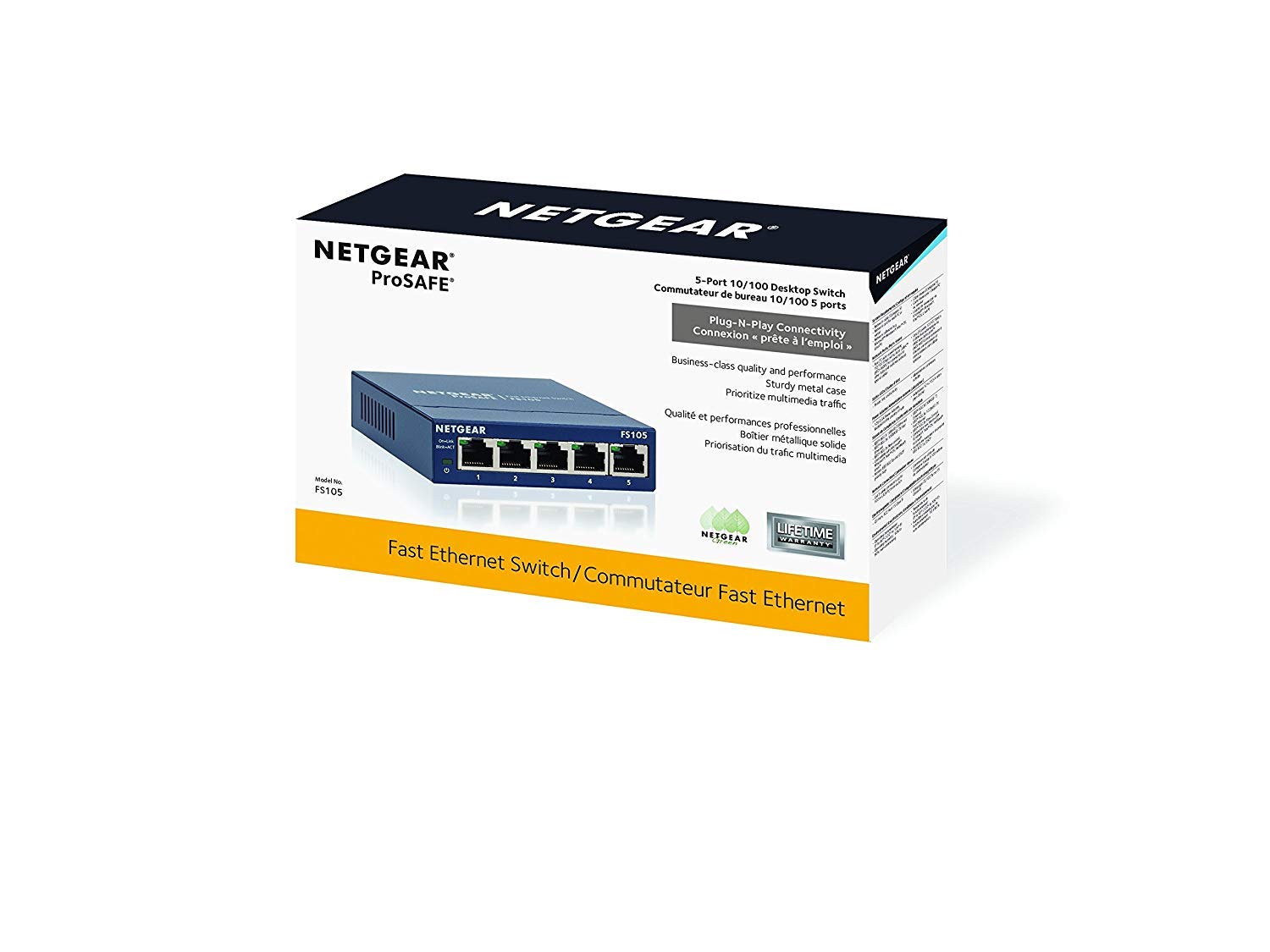 NETGEAR FS105 5-Port Fast Ethernet 10/100 Unmanaged Switch - Plug & Play Desktop Network Switch with ProSAFE Lifetime Protection (Blue) - Ideal for Home Office, Small Business & Gaming Setups