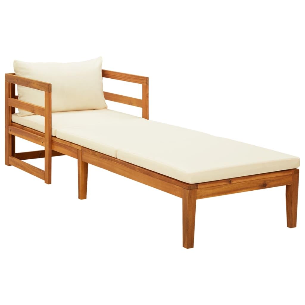 vidaXL Outdoor Sun Lounger with Cushions - Solid Acacia Wood Patio Chair - Cream White Weather-Resistant Cushions - Modern Garden Furniture for Poolside, Backyard & Patio Relaxation