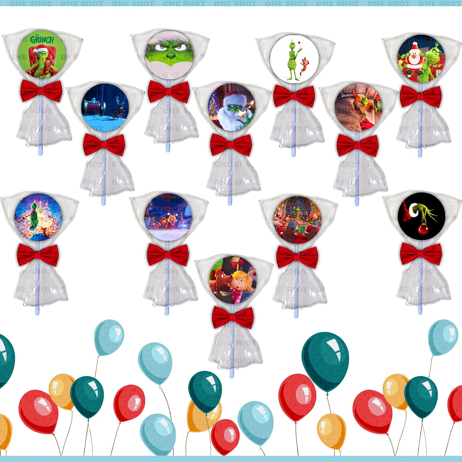 Grinch Party Favors Kit - 24 Pack Themed Decorations, Lollipops & Supplies for Christmas Celebrations, Office Parties & Holiday Events