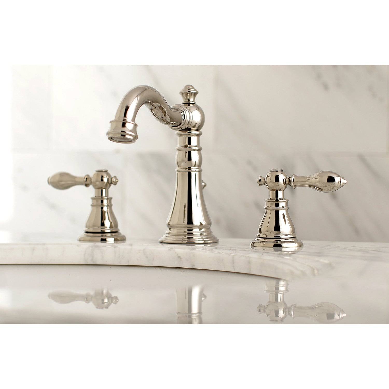 American Classic FSC1979ACL 3-Hole Widespread Bathroom Faucet with Brass Pop-Up Drain - Polished Nickel Finish - Two Handle Deck Mount Sink Faucet for Bathroom Vanity & Powder Room Renovation