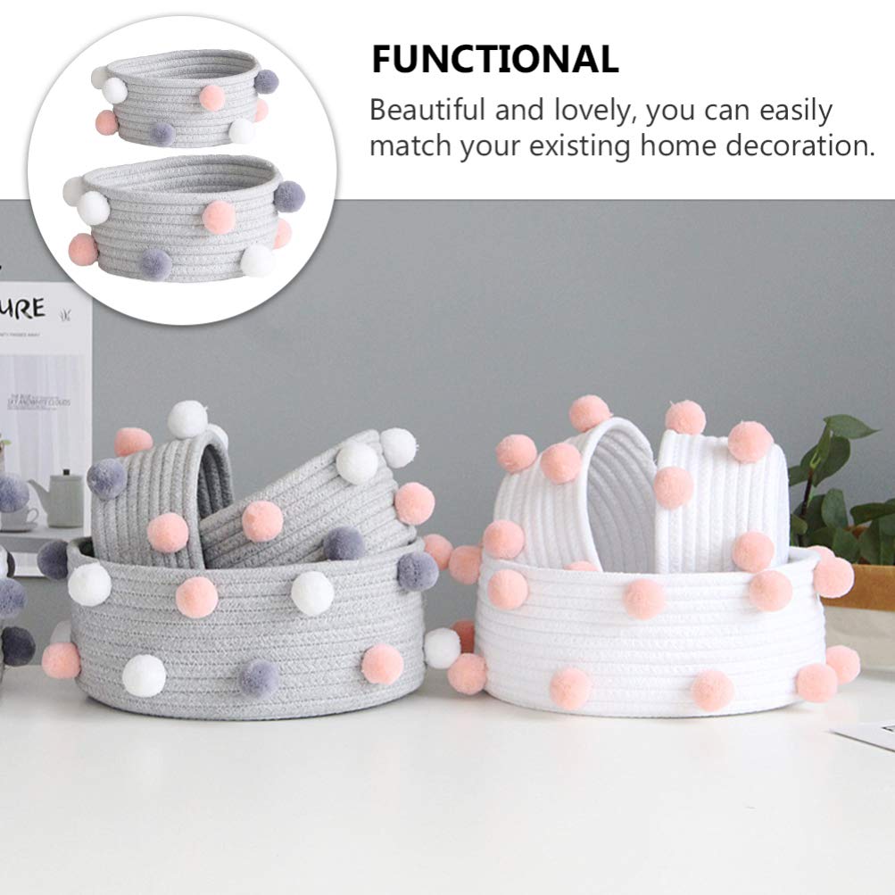 Hemoton 2-Pack Pom Pom Storage Baskets - Decorative Cotton Fabric Organizer Bin for Makeup, Baby Toys, Laundry & Nursery | Perfect for Bedroom, Bathroom & Playroom Organization