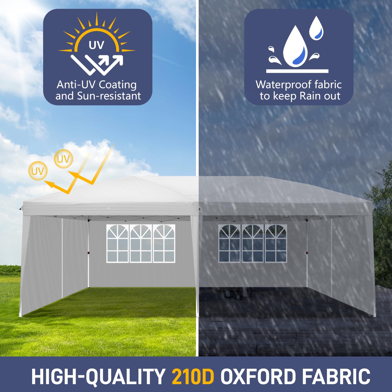 10' x 20' Pop Up Canopy Tent with Sidewalls & Carry Bag - Instant Shelter with Zipper Door - Portable Easy Setup Commercial Canopy for Outdoor Parties, Backyard, Patio, Events - Perfect for Picnics, Farmers Markets & Tailgating (White)