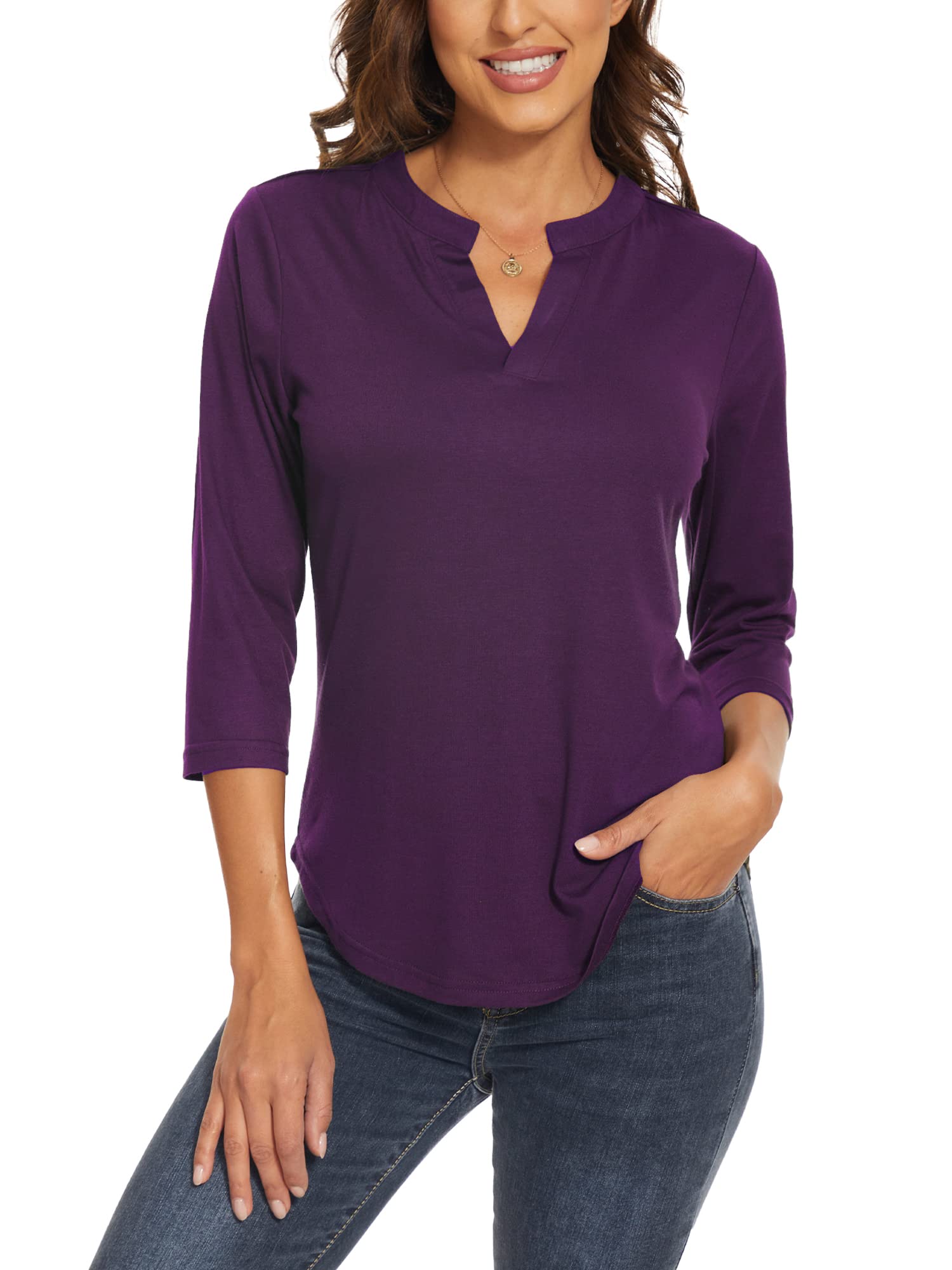 Women's 3/4 Sleeve V-Neck Tunic Top - Casual & Dressy Blouse for Work | Office Wear, Business Casual, Everyday Outfits & Spring/Summer Fashion