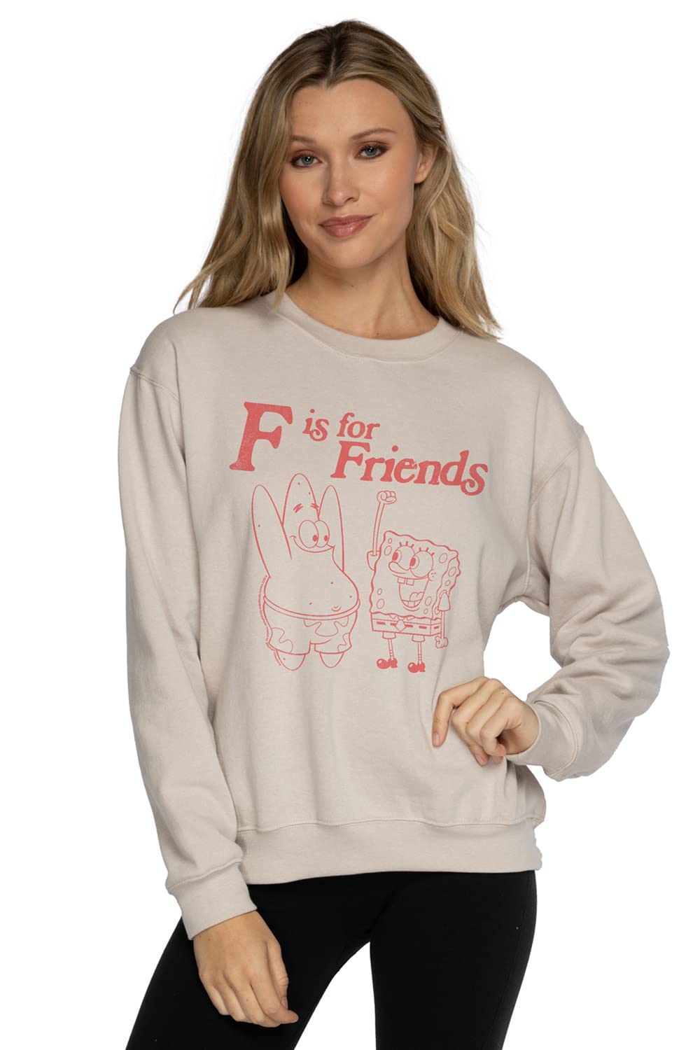 Spongebob Official 'F Is For Friends' Women's Long Sleeve Fleece Sweatshirt - Cozy Winter Pullover for Casual Wear & Lounge