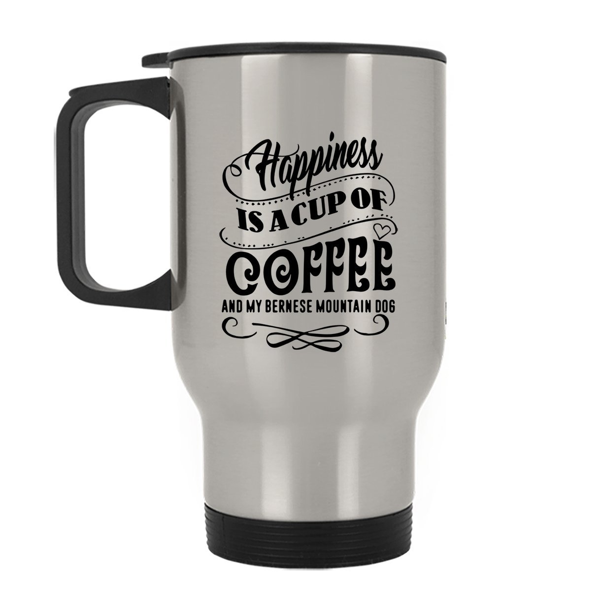 Bernese Mountain Dog Stainless Steel Travel Mug - Insulated Silver Coffee Cup for Hot & Cold Drinks - Perfect for Hiking, Camping, and Outdoor Adventures