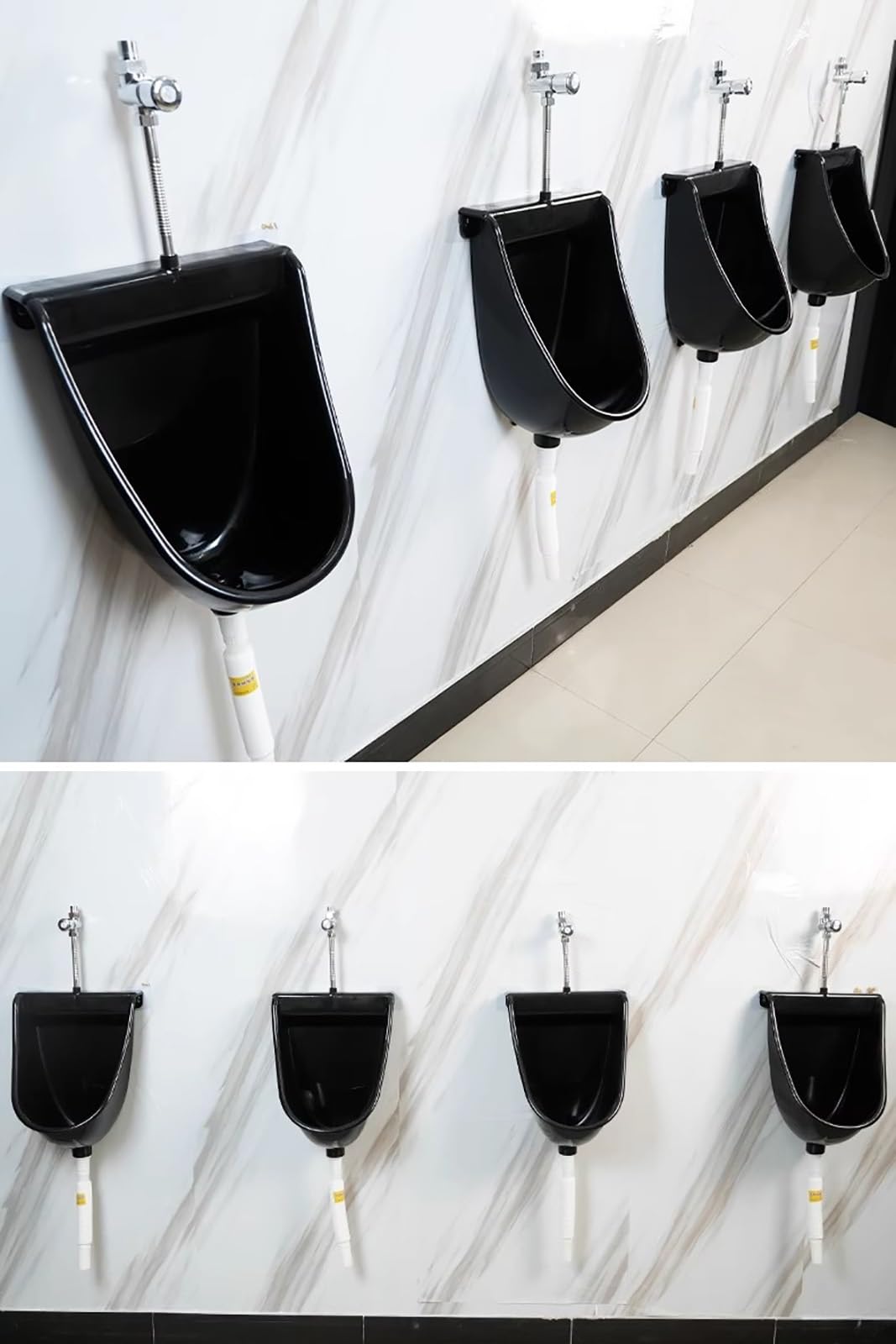 Wall Mounted Men's Urinal with Flushing System - Black Commercial Urinal for Public Restrooms, Factories, Schools & Prisons - Includes Mounting Accessories - Ideal for High-Traffic Bathrooms and Sanitary Facilities