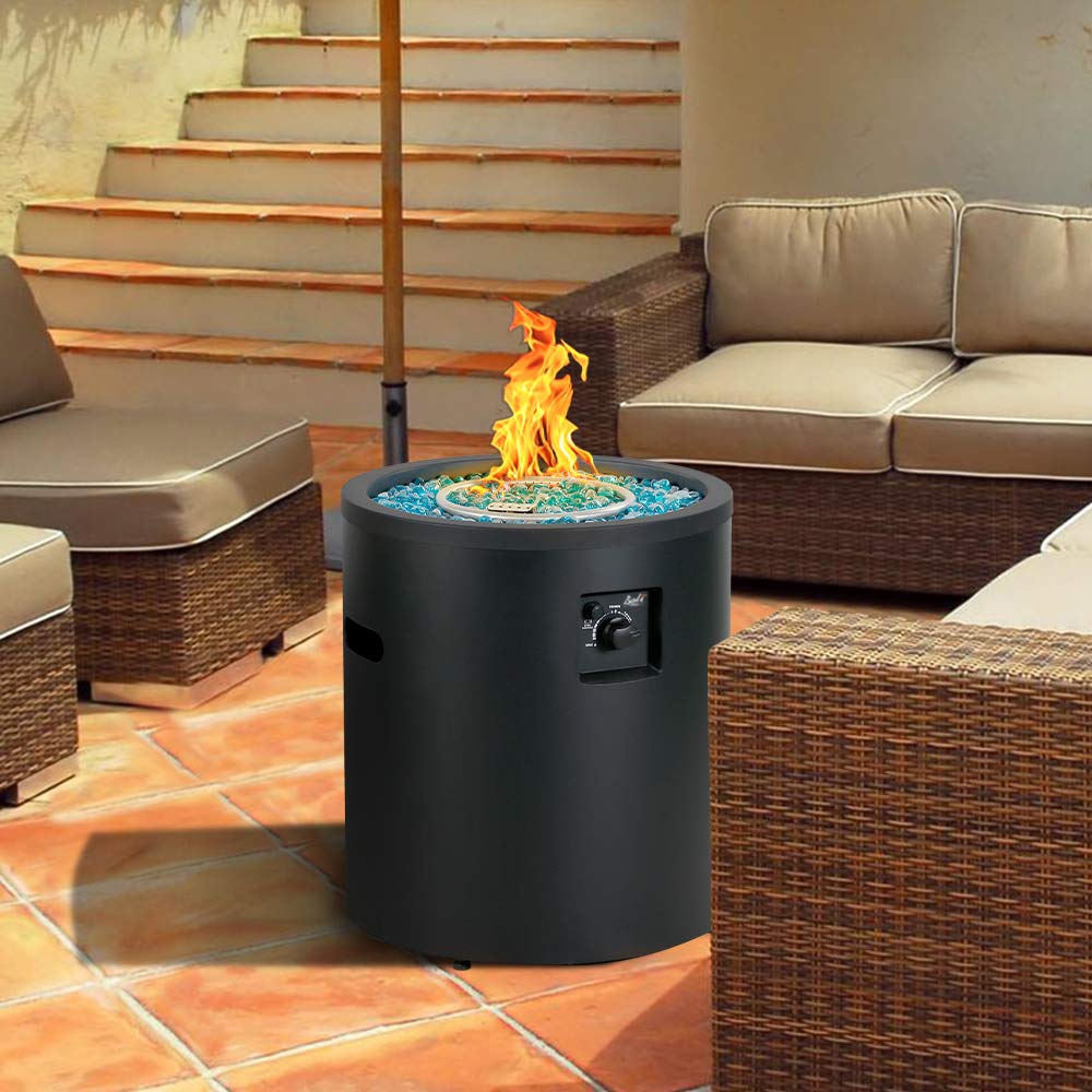 50,000 BTU Black Propane Fire Pit for Outdoor Patio, Garden & Backyard - 23 Inch Round Fire Pit with High Heat Output - Perfect for Camping, BBQ Parties & Cozy Nights