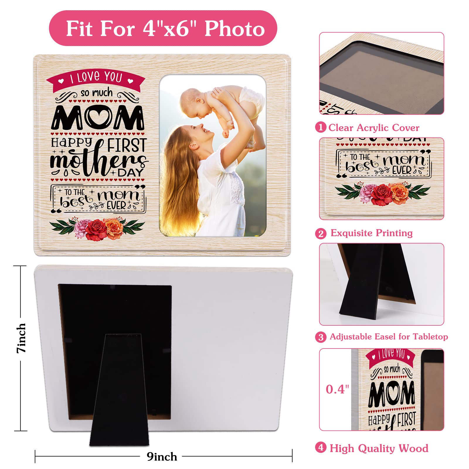 FaCraft First Mother's Day Picture Frame 4x6 Inch Wooden Photo Frame - Perfect 1st Mother's Day Gift for New Moms, Baby Showers, Newborn Nursery Decor - Ideal for Baby's First Photo, Nursery Wall Display & Cherished Family Memories