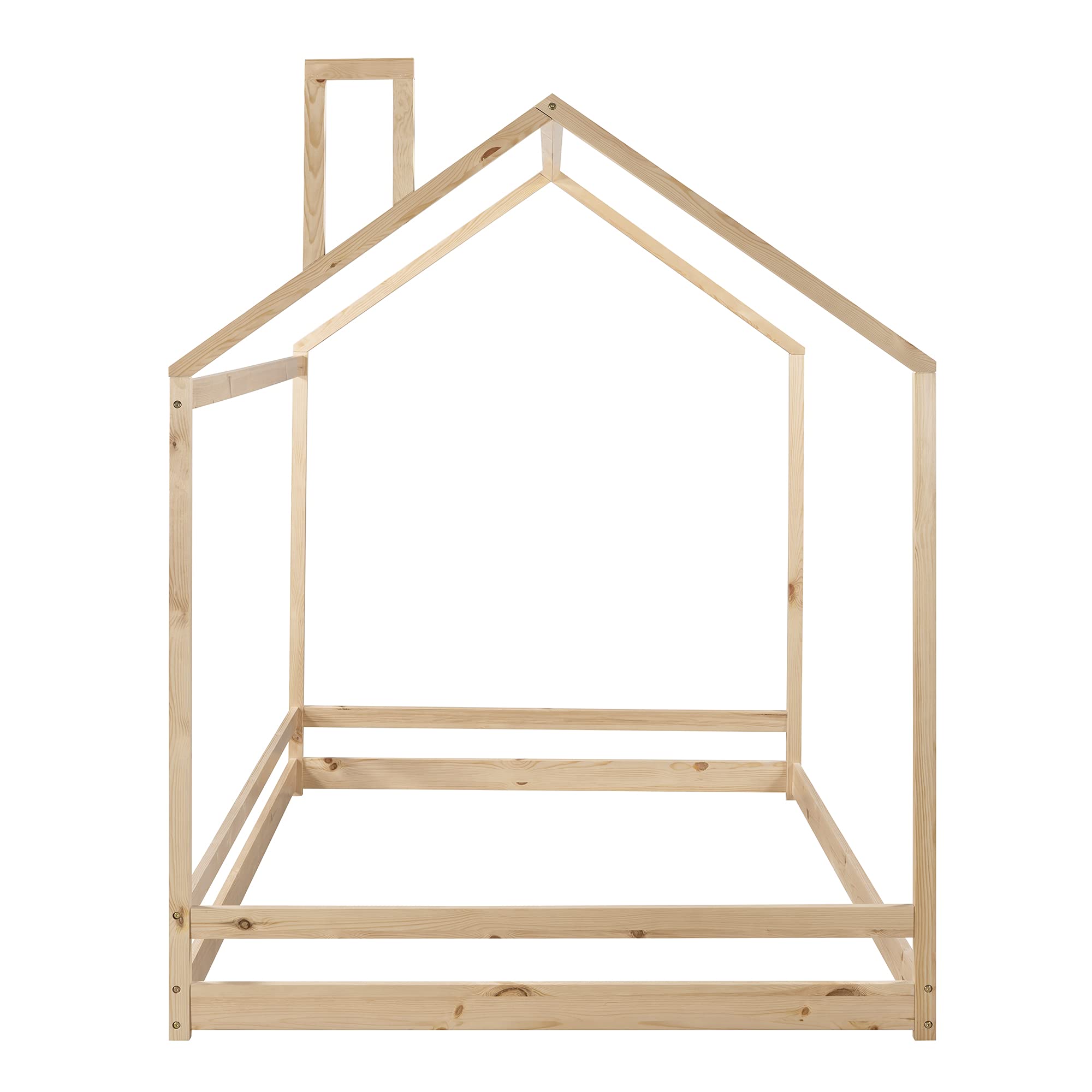 **AOCOROE Full Size Wooden House Bed Frame for Kids - Playhouse Design with Canopy & Tent, Low Floor Height, Natural Finish - Perfect for Boys & Girls Bedroom, Playroom, or Nursery**