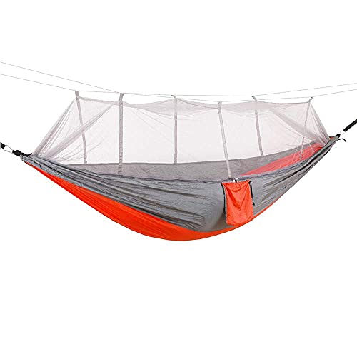 Portable Camping Hammock with Mosquito Net - 1-2 Person Outdoor Hanging Bed for Backpacking, Hiking & Garden Relaxation - Durable Parachute Fabric Travel Hammock