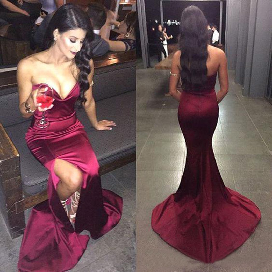 **Elegant Lemai Women's Formal Mermaid Evening Gown with High Front Slit – Perfect for Prom, Cocktail Parties & Red Carpet Events**