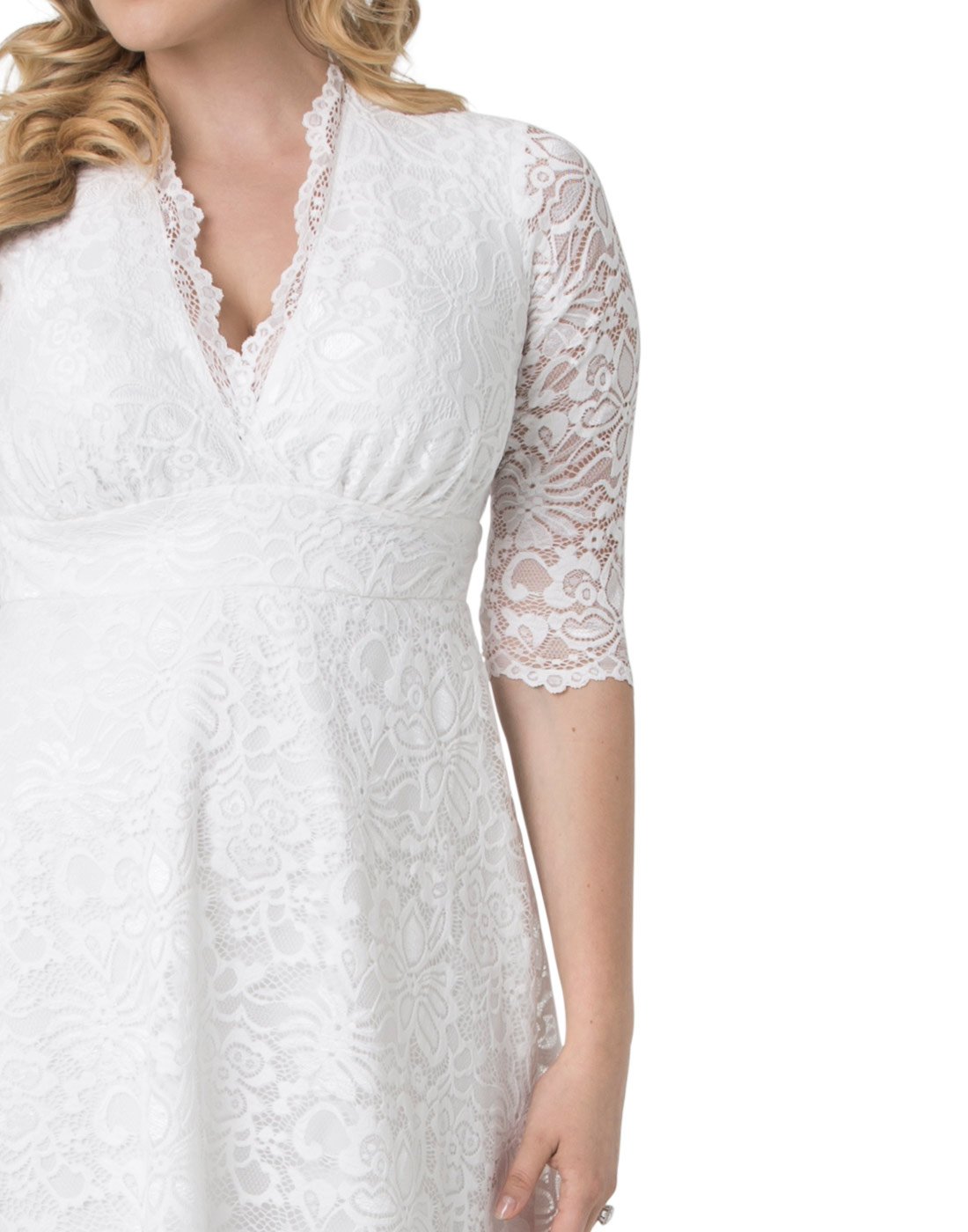 Kiyonna Women's Plus Size Bella Short Ivory Lace Dress - Elegant White Wedding Guest Dress, Bridal Shower Outfit & Graduation Midi Dress for Special Occasions | Perfect for Weddings, Parties & Formal Events