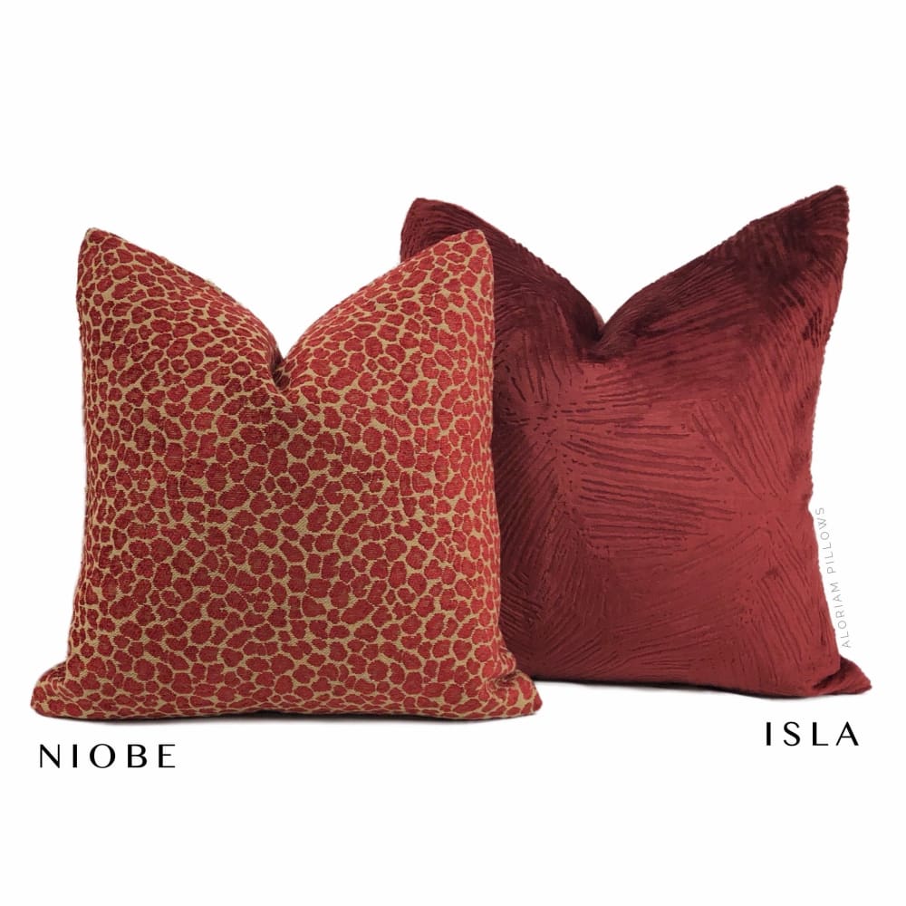 Isla Oxblood Red Crosshatch Leaf Texture Velvet Pillow Cover - Luxury Decorative Throw Pillow Case for Sofa, Bed, Couch - Home Decor & Living Room Accent