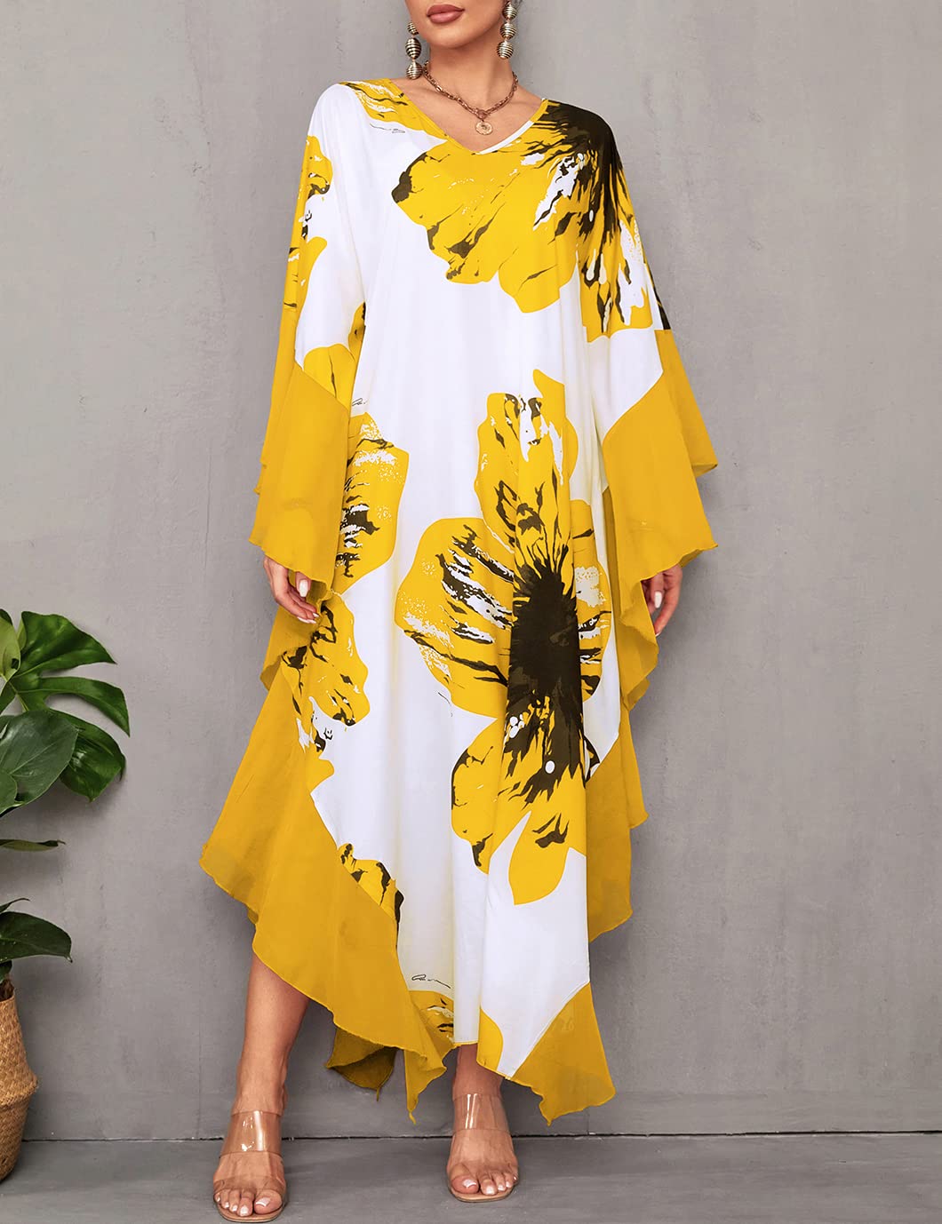 Eddoyee Women's Chiffon Loose Kaftan Dress - Beach Cover Up, Swimsuit Cover, Summer Boho Maxi Dress for Pool, Vacation & Resort Wear
