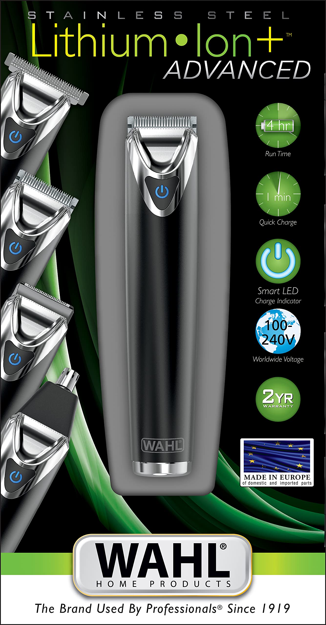 WAHL 09864-016 Professional Stainless Steel Lithium Ion Cordless Hair Clipper for Men - Fast Charging, Quiet Motor, Perfect for Home Haircuts & Barber Salon Use