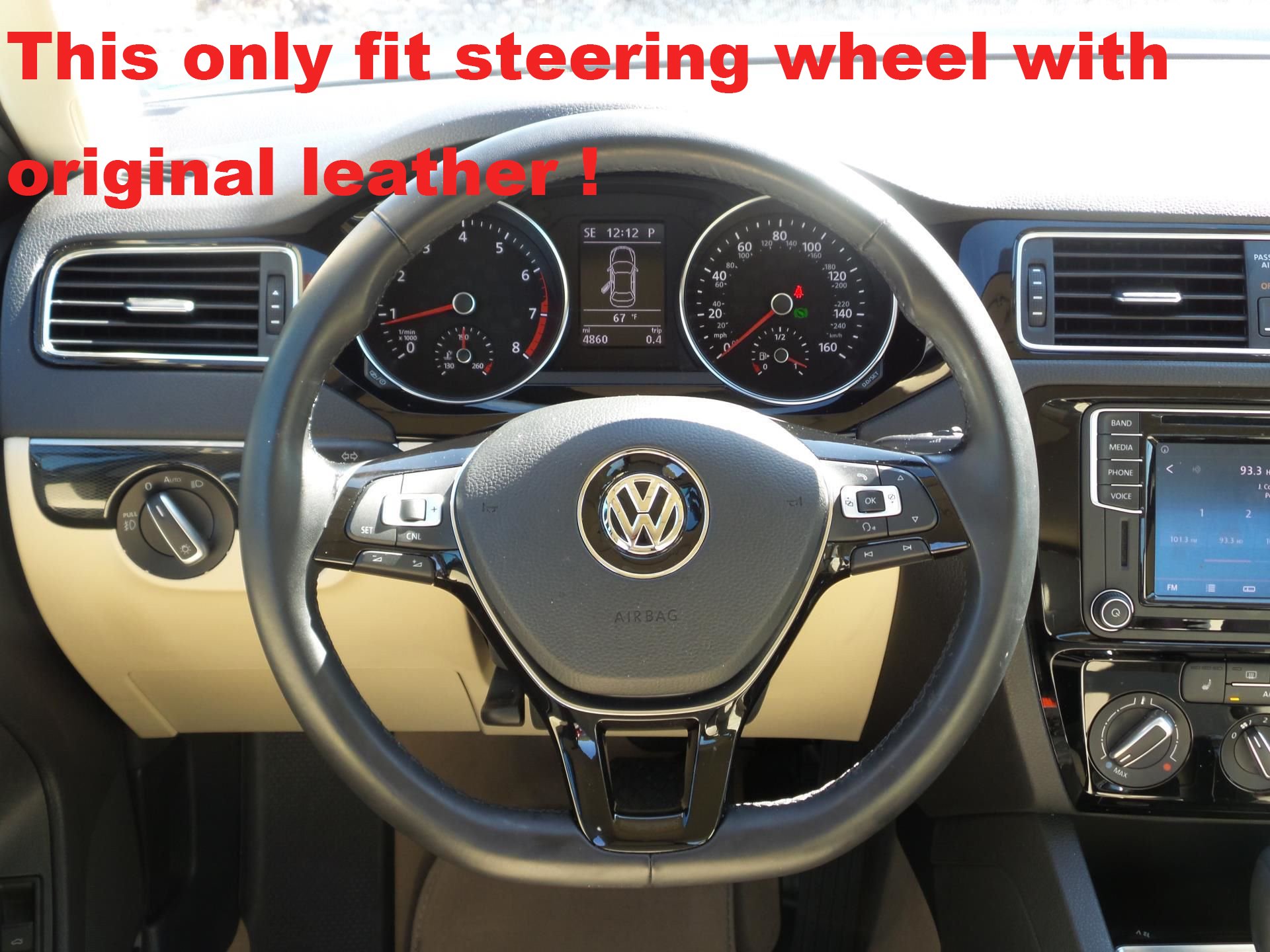Premium Genuine Leather Custom Steering Wheel Cover for VW Passat 2016, Golf TSI 2015-2016, E-Golf 2015-2016, Golf Sportwagen 2015-2016 & Jetta Hybrid 2015-2016 - Hand-Stitched Luxury Car Accessory for Enhanced Grip & Comfort During Daily Commutes & Road Trips