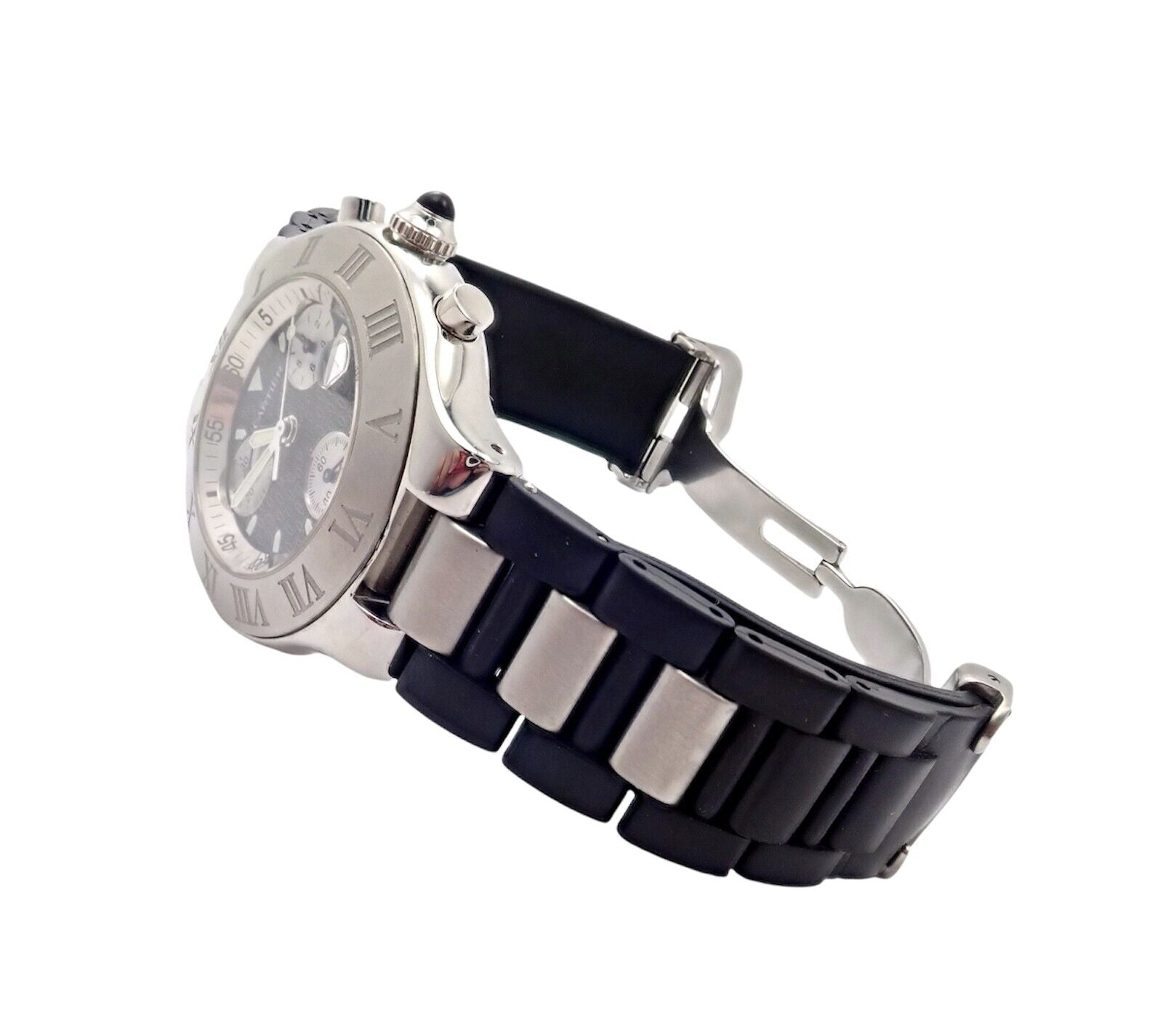Authentic Cartier Stainless Steel Chronograph 21 Quartz Rubber Band Watch for Men - Luxury Sports Chronograph Wristwatch for Diving, Swimming & Outdoor Activities