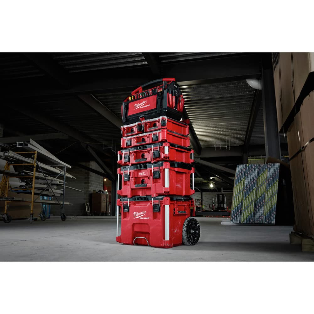 Milwaukee 48-22-8320 Packout 20-Inch Heavy Duty Storage Tote with Reinforced Handles - Waterproof Tool Organizer for Construction, Job Site & Garage Organization