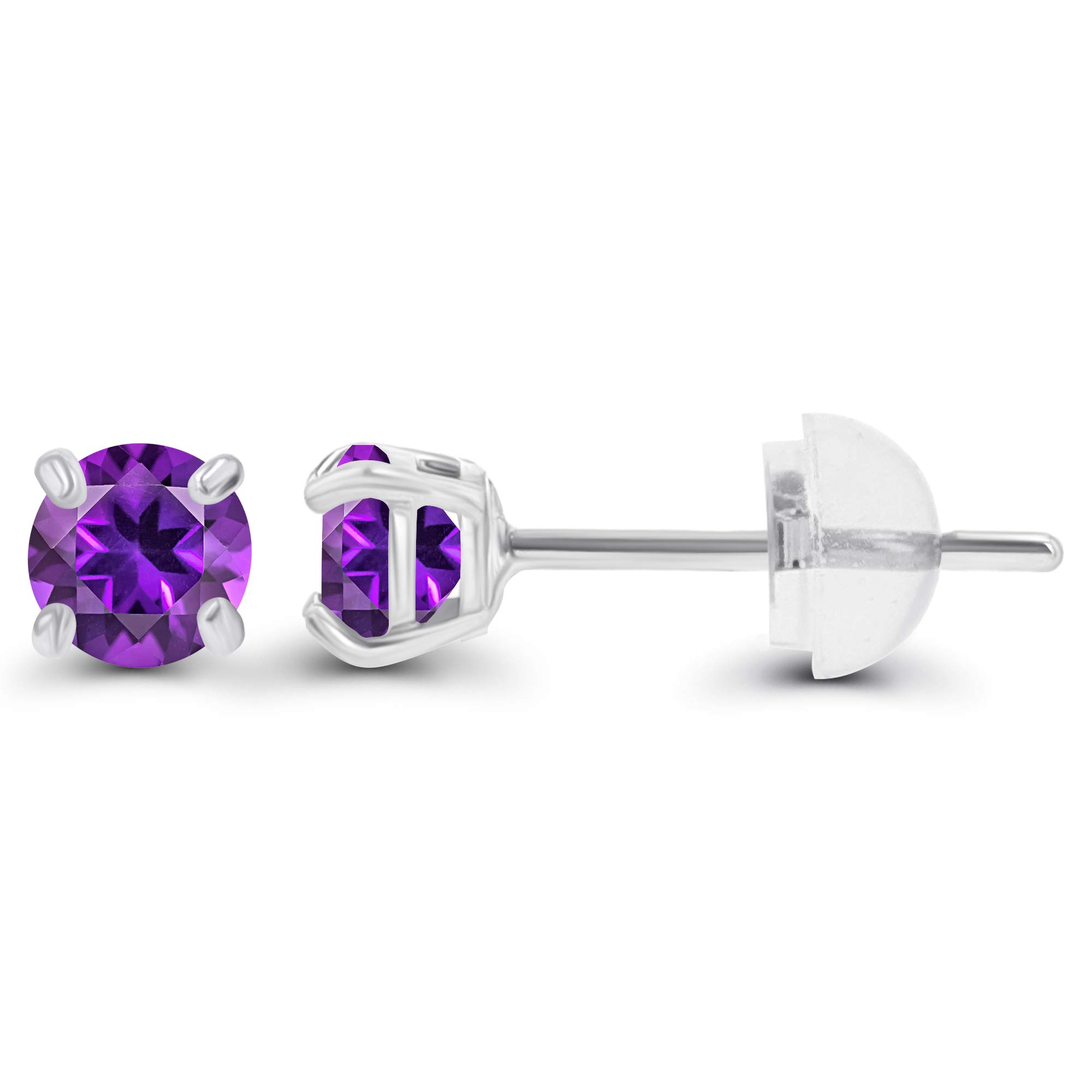 DECADENCE 14K Solid Rose Gold 3mm Round Natural Purple Rose De France February Birthstone Stud Earrings for Women | Valentine's Day Gift, Anniversary Present, Birthday Jewelry
