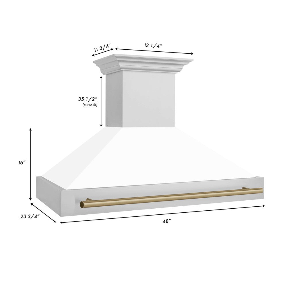 ZLINE Autograph Edition 48-Inch Stainless Steel Range Hood with White Matte Shell & Accent Handle (8654STZ WM48) - Premium Kitchen Ventilation for Modern Homes