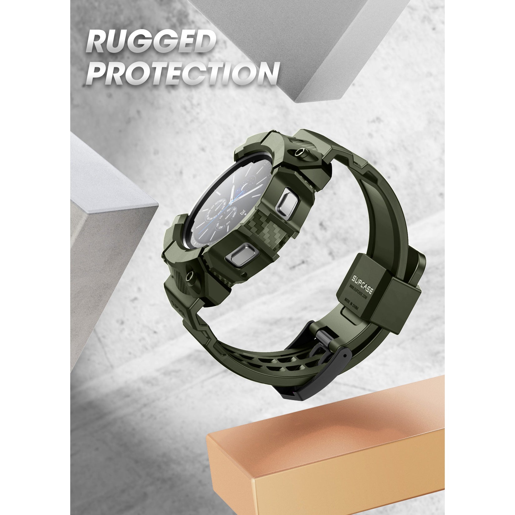 Samsung Galaxy Watch 4 46mm Unicorn Beetle Pro Case with Wristband - Dark Green Protective Cover for Sports, Workouts & Outdoor Activities