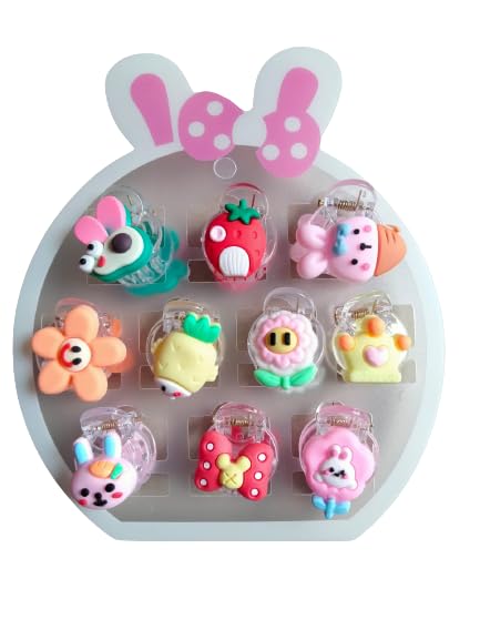 10PCS Cute Cartoon Hair Claws - Fruit & Flower Small Claw Clips for Women & Girls | Crab Barrette Hair Accessories for Daily Use, School, Parties & Gifts