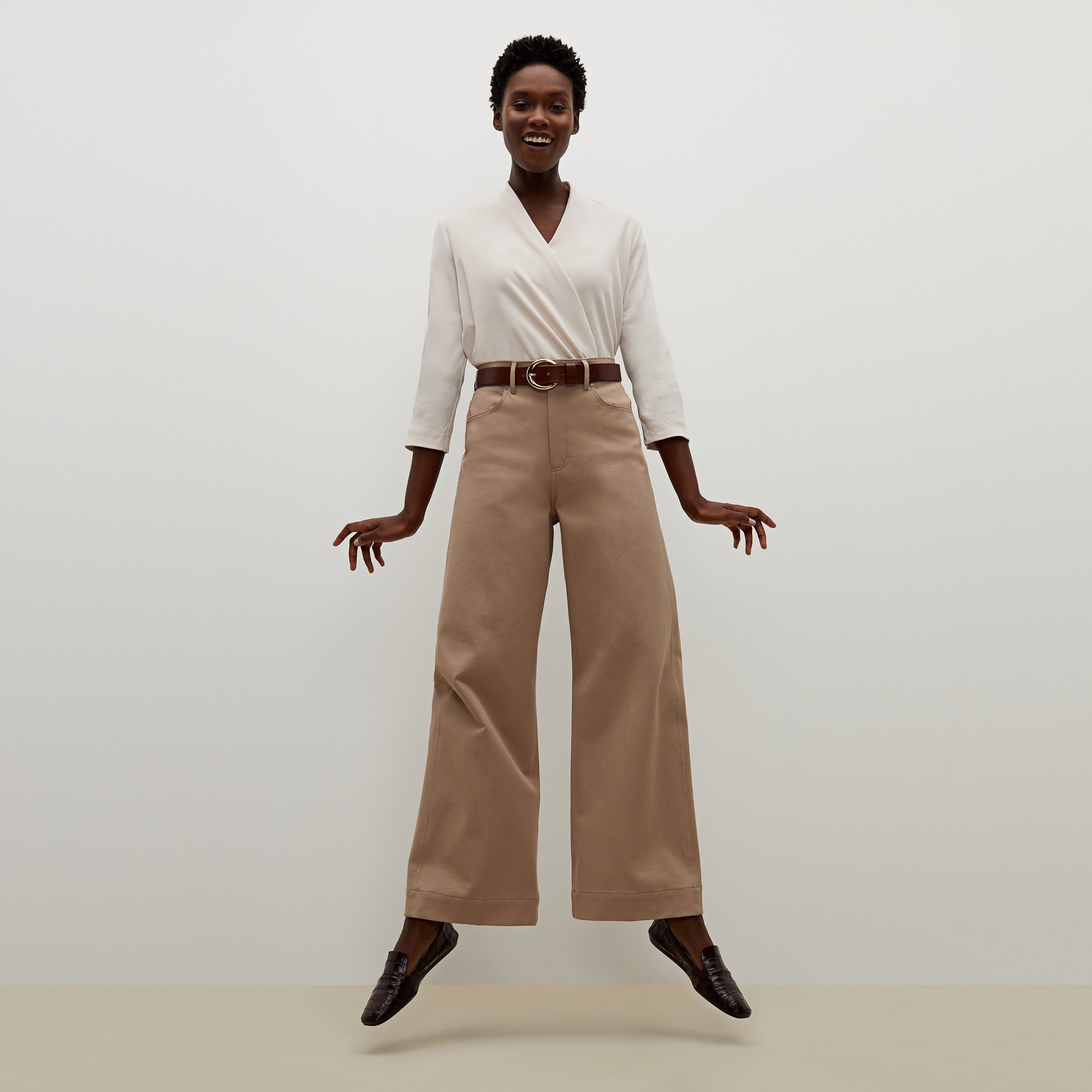Milo Wide Leg Eco-Friendly Jeans for Women - Better Than Denim, Comfortable High Waist Stretch Pants (Fawn Color) - Perfect for Casual Wear, Office Outfits & Weekend Brunch